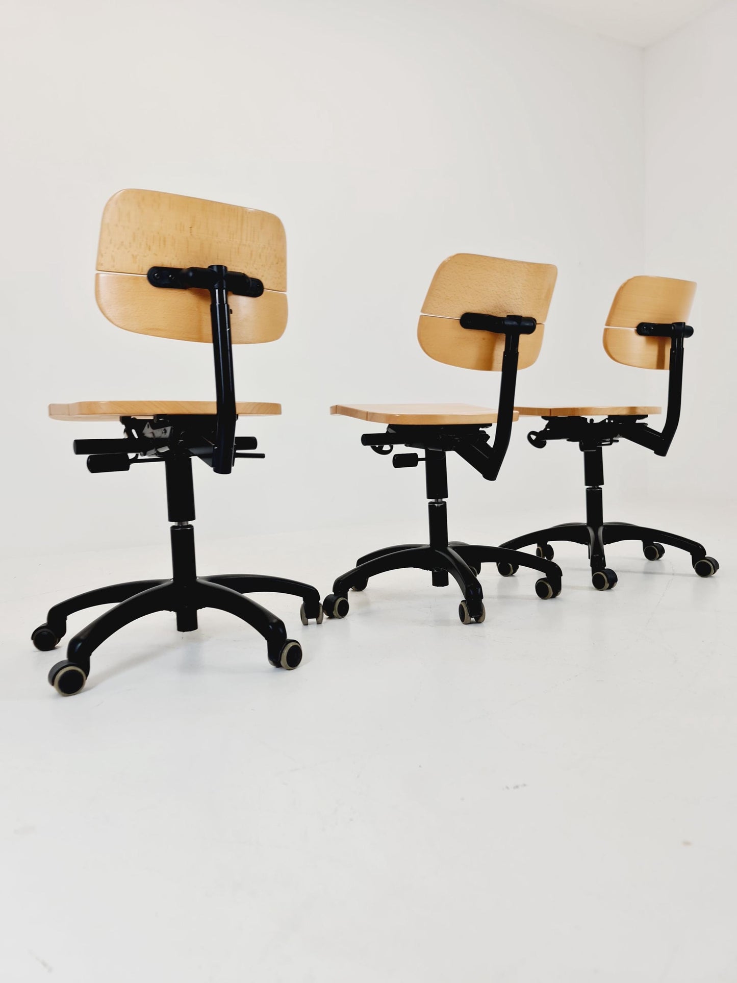 1 of 3 Bauhaus swivel office Armchair in solid wood By stollgiroflex 1990s