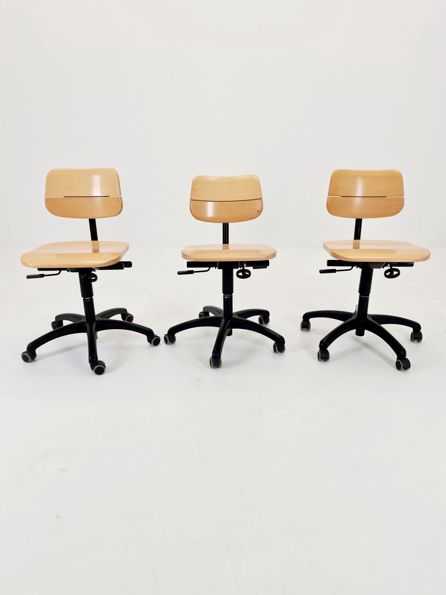 1 of 3 Bauhaus swivel office Armchair in solid wood By stollgiroflex 1990s
