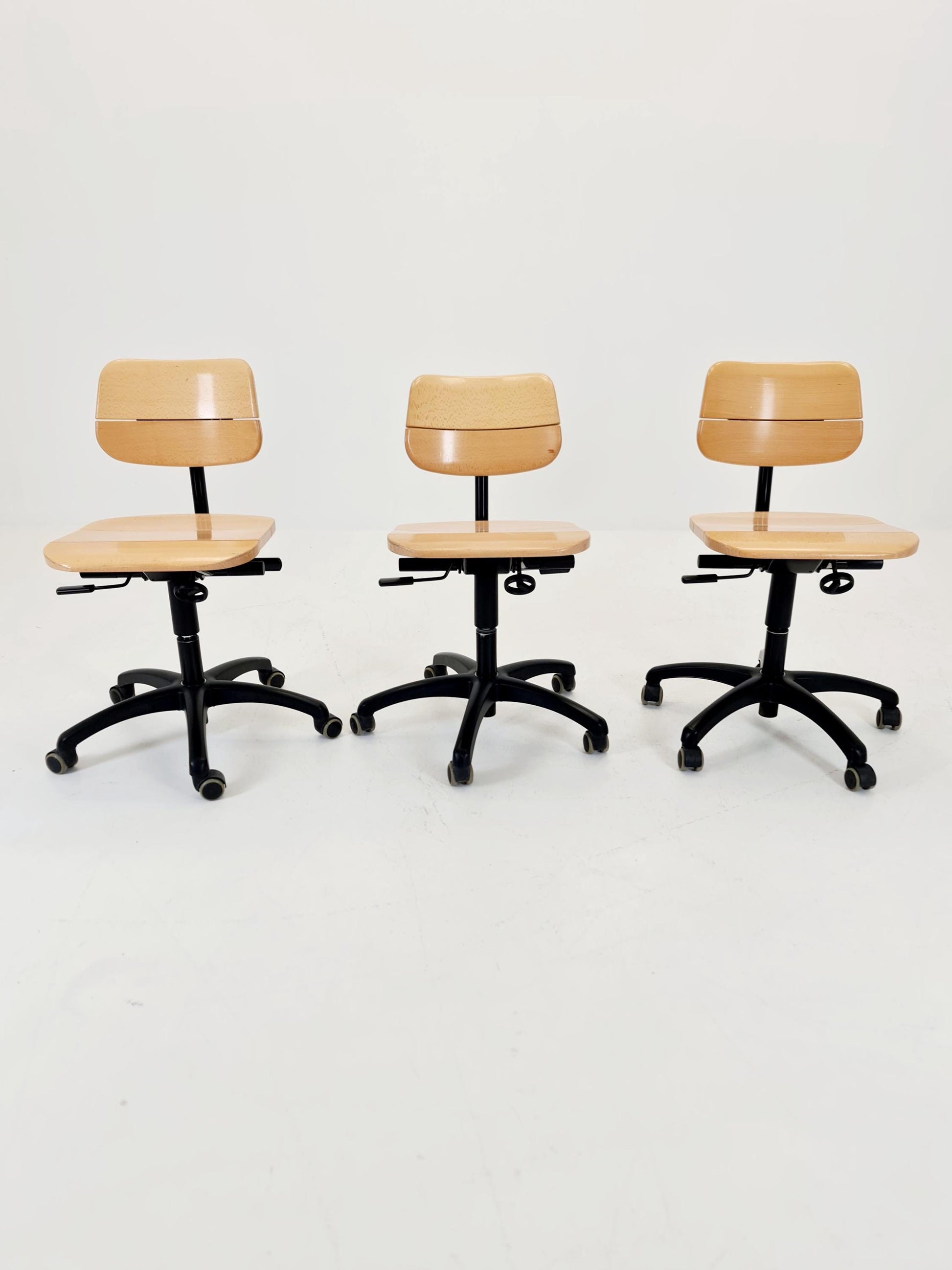 1 of 3 Bauhaus swivel office Armchair in solid wood By stollgiroflex 1990s