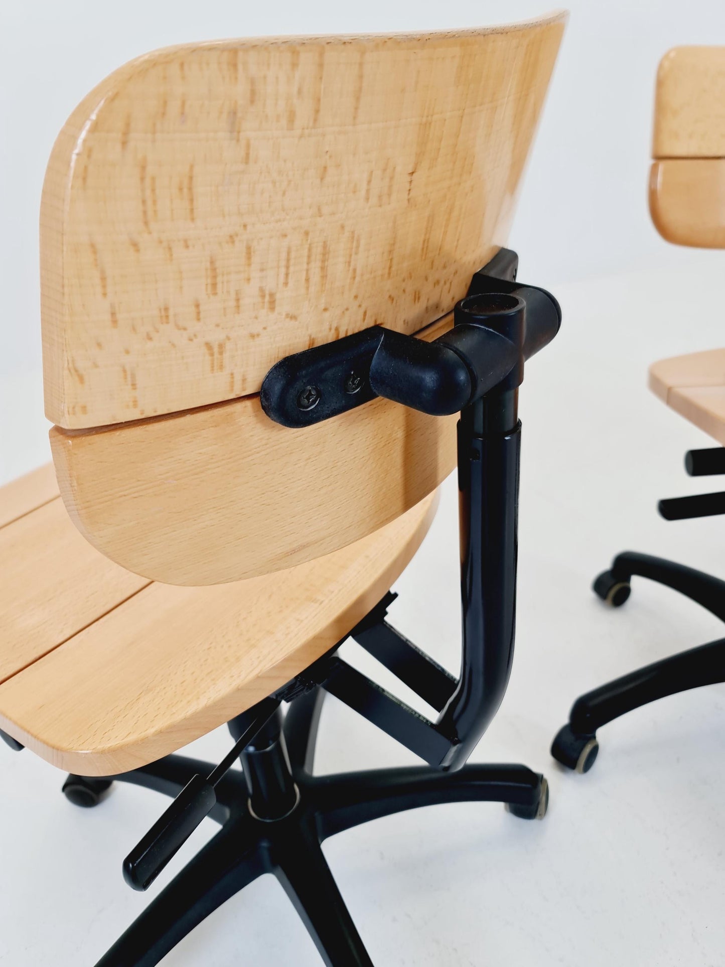 1 of 3 Bauhaus swivel office Armchair in solid wood By stollgiroflex 1990s