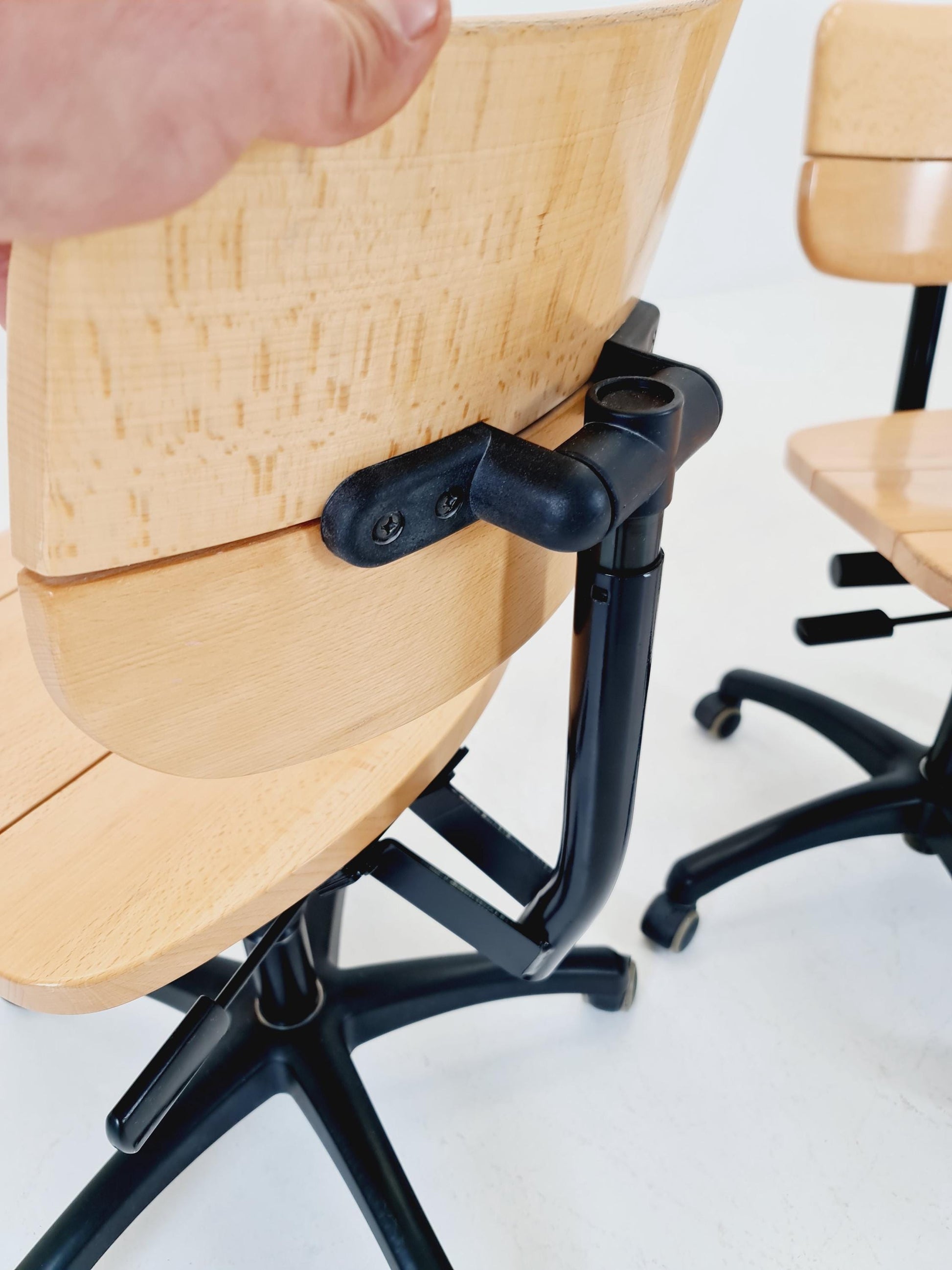 1 of 3 Bauhaus swivel office Armchair in solid wood By stollgiroflex 1990s