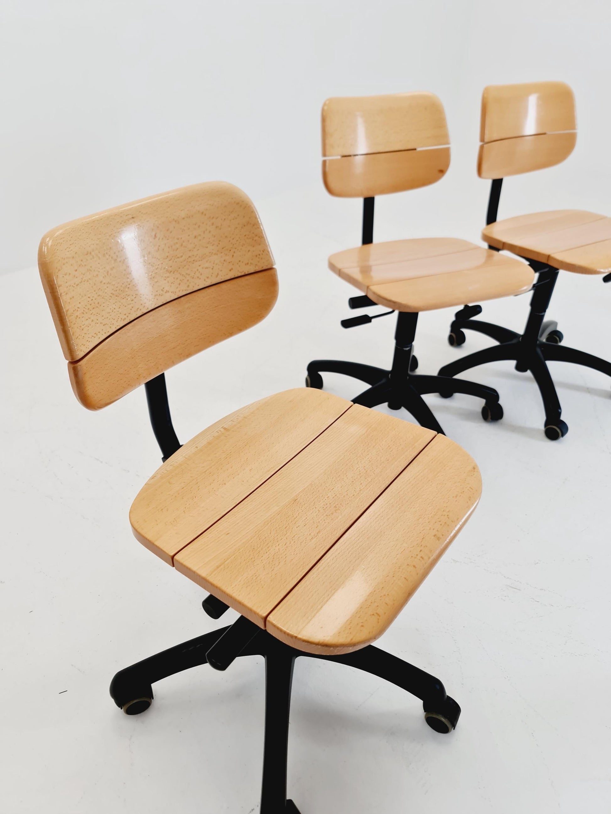 1 of 3 Bauhaus swivel office Armchair in solid wood By stollgiroflex 1990s
