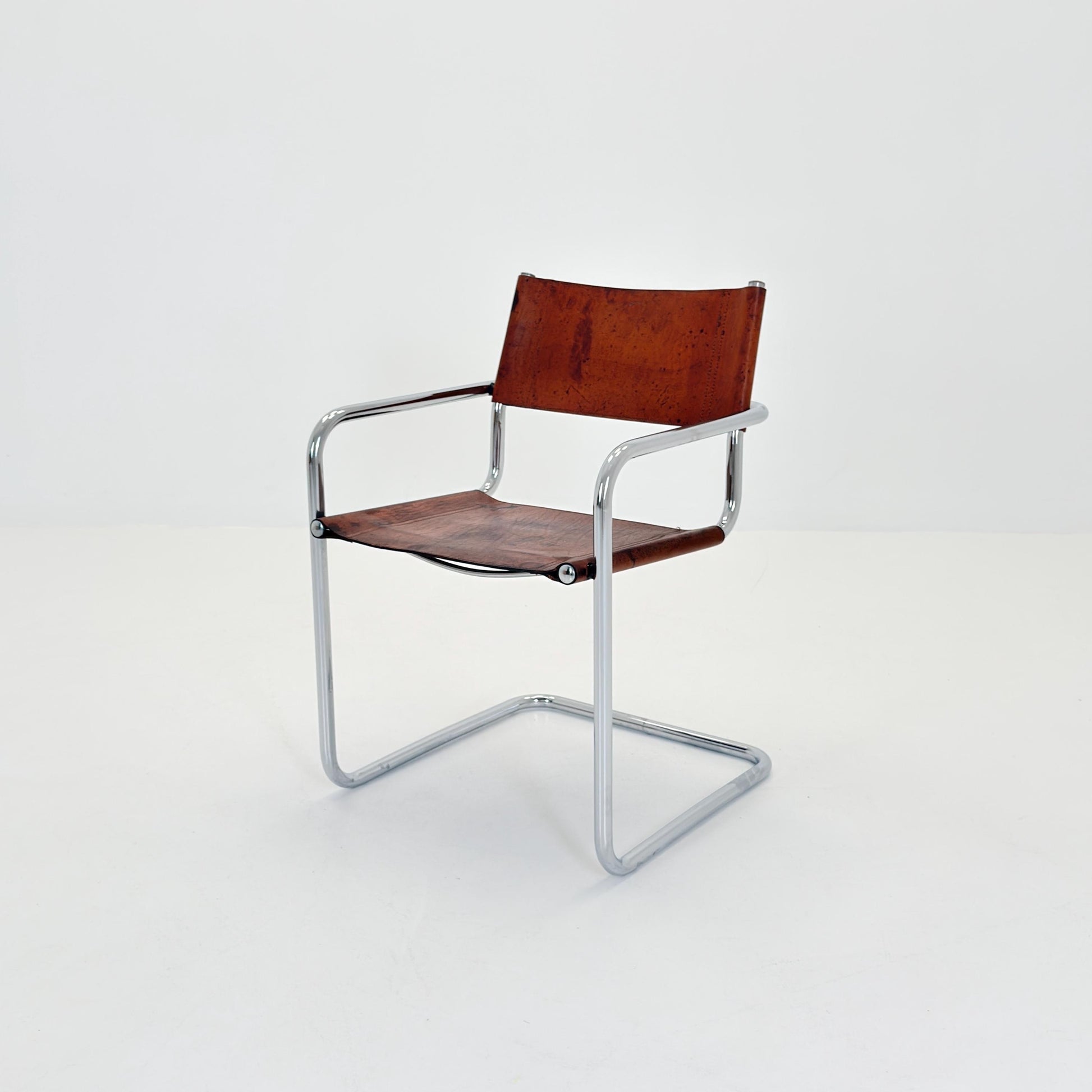 1 of 3 Vintage Model S34 Cognac Saddle Leather Dining Chairs by Mart Stam & Marcel Breuer 1980s