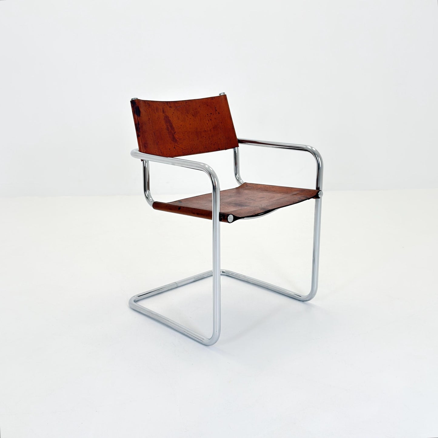 1 of 3 Vintage Model S34 Cognac Saddle Leather Dining Chairs by Mart Stam & Marcel Breuer 1980s