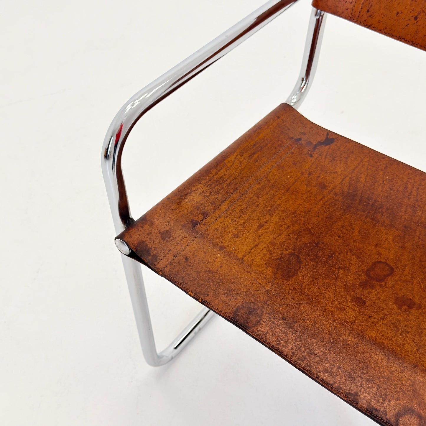 1 of 3 Vintage Model S34 Cognac Saddle Leather Dining Chairs by Mart Stam & Marcel Breuer 1980s