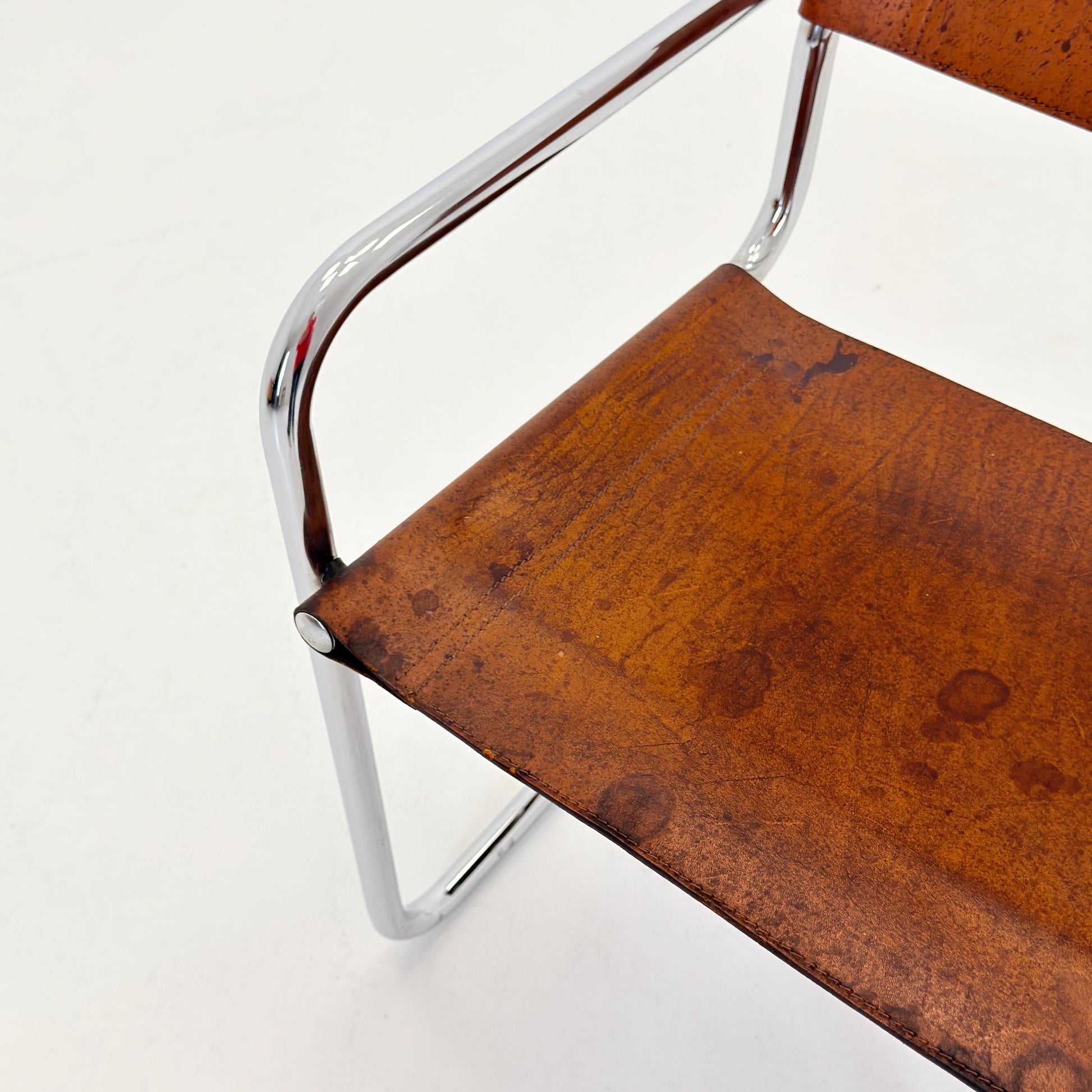 1 of 3 Vintage Model S34 Cognac Saddle Leather Dining Chairs by Mart Stam & Marcel Breuer 1980s