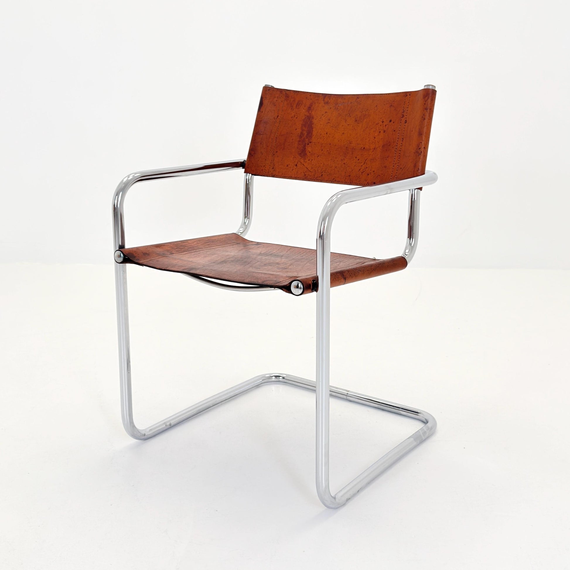 1 of 3 Vintage Model S34 Cognac Saddle Leather Dining Chairs by Mart Stam & Marcel Breuer 1980s