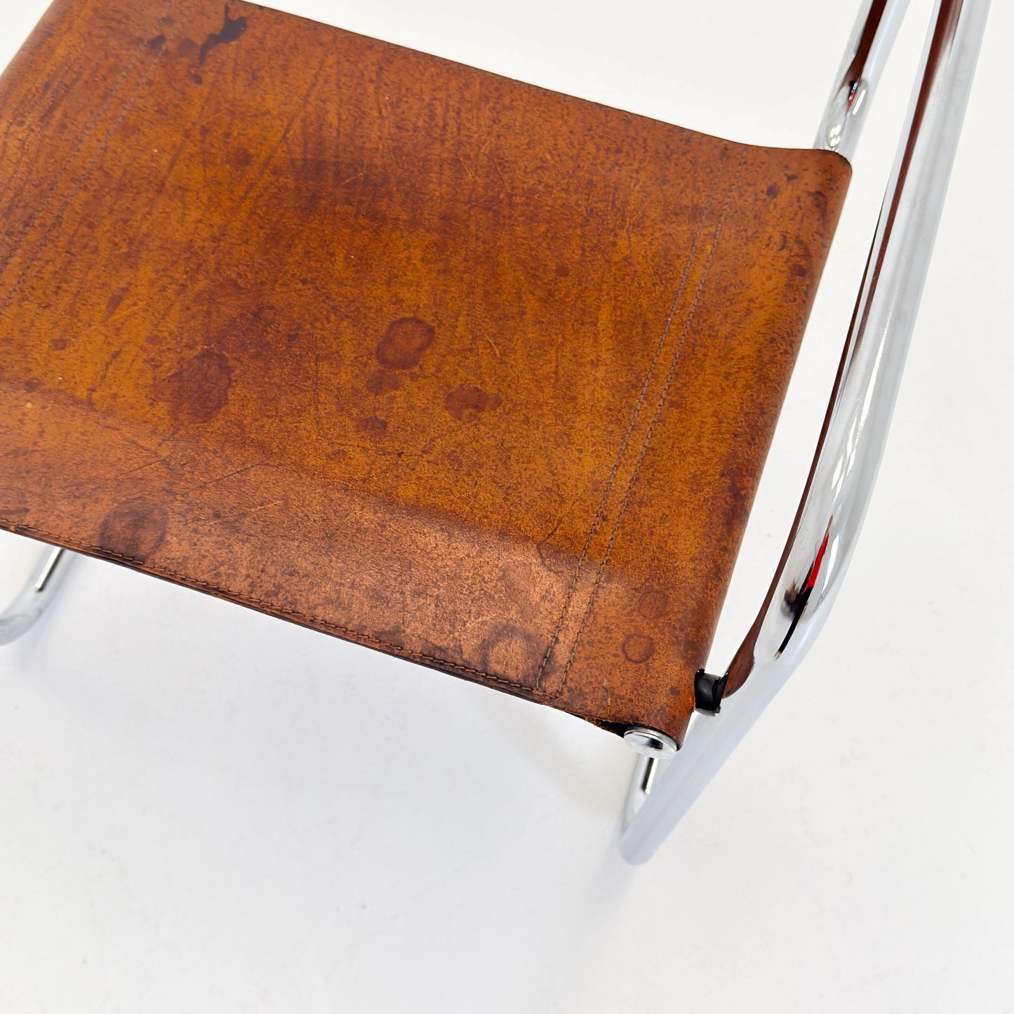 1 of 3 Vintage Model S34 Cognac Saddle Leather Dining Chairs by Mart Stam & Marcel Breuer 1980s