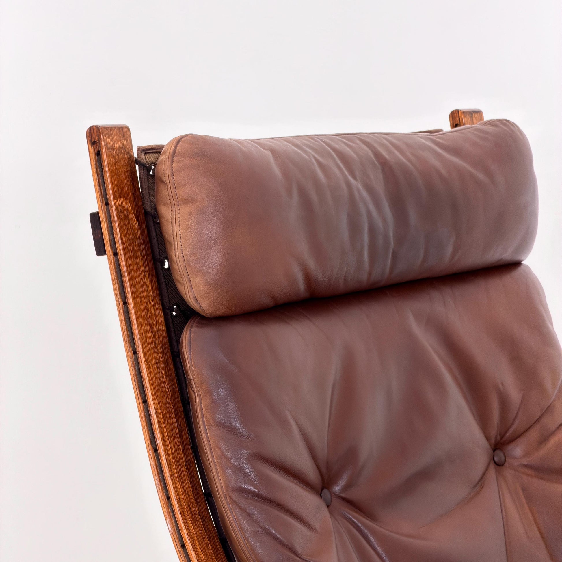 Mid century Ingmar Relling Danish Modern Siesta brown leather Chair with High Back and Armrests from Westnofa Norway 1960s