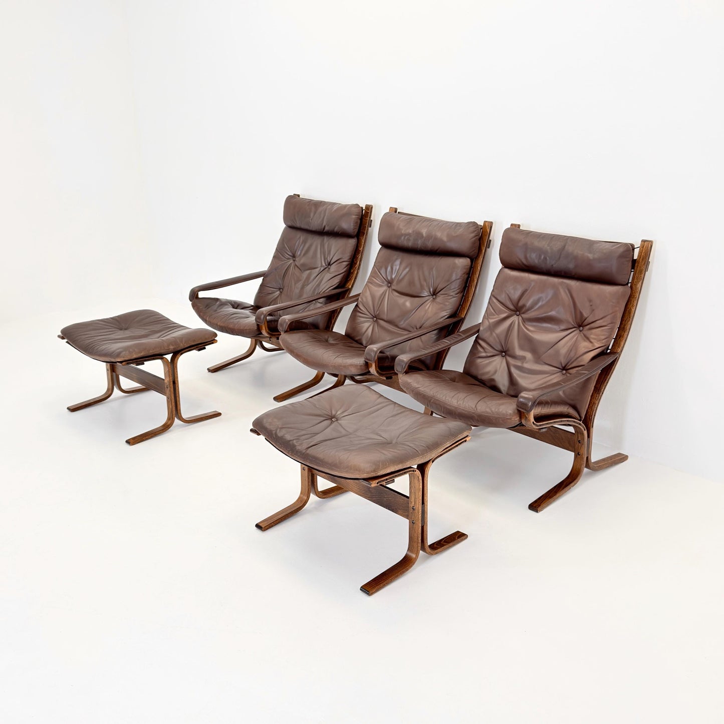 Mid century Ingmar Relling Danish Modern Siesta brown leather Chair with High Back and Armrests from Westnofa Norway 1960s