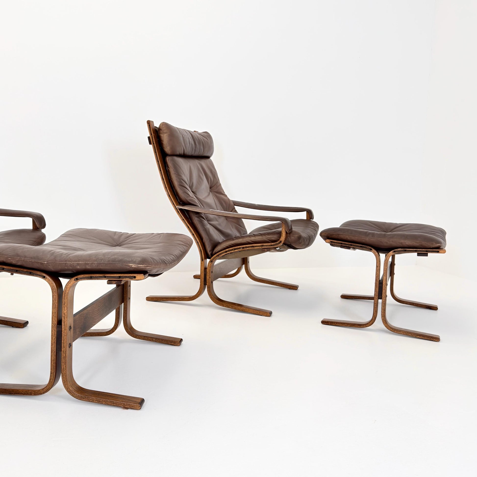 Mid Century Siesta High Back Lounge Chair & Ottoman Set by Ingmar Relling for Westnofa Norway 1960s