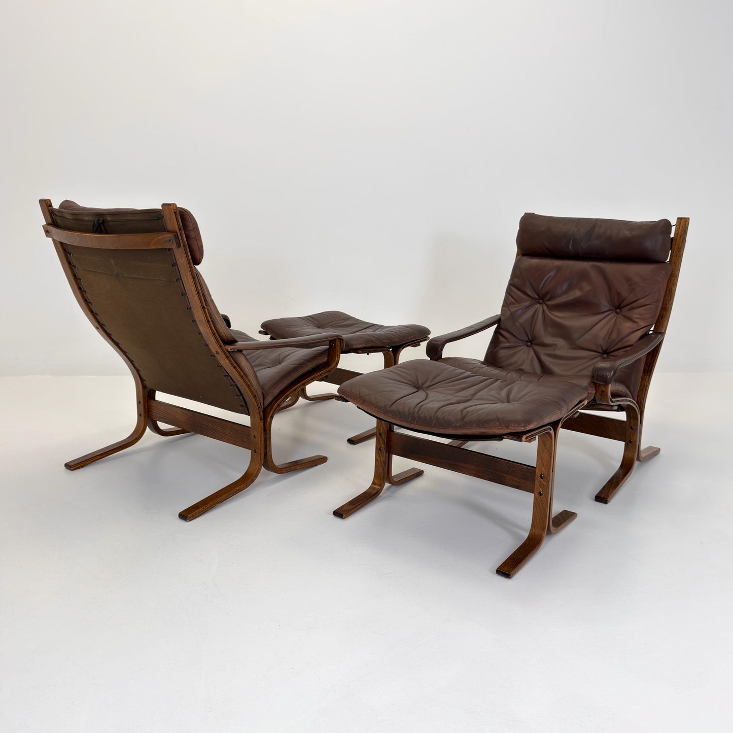 Mid Century Siesta High Back Lounge Chair & Ottoman Set by Ingmar Relling for Westnofa Norway 1960s