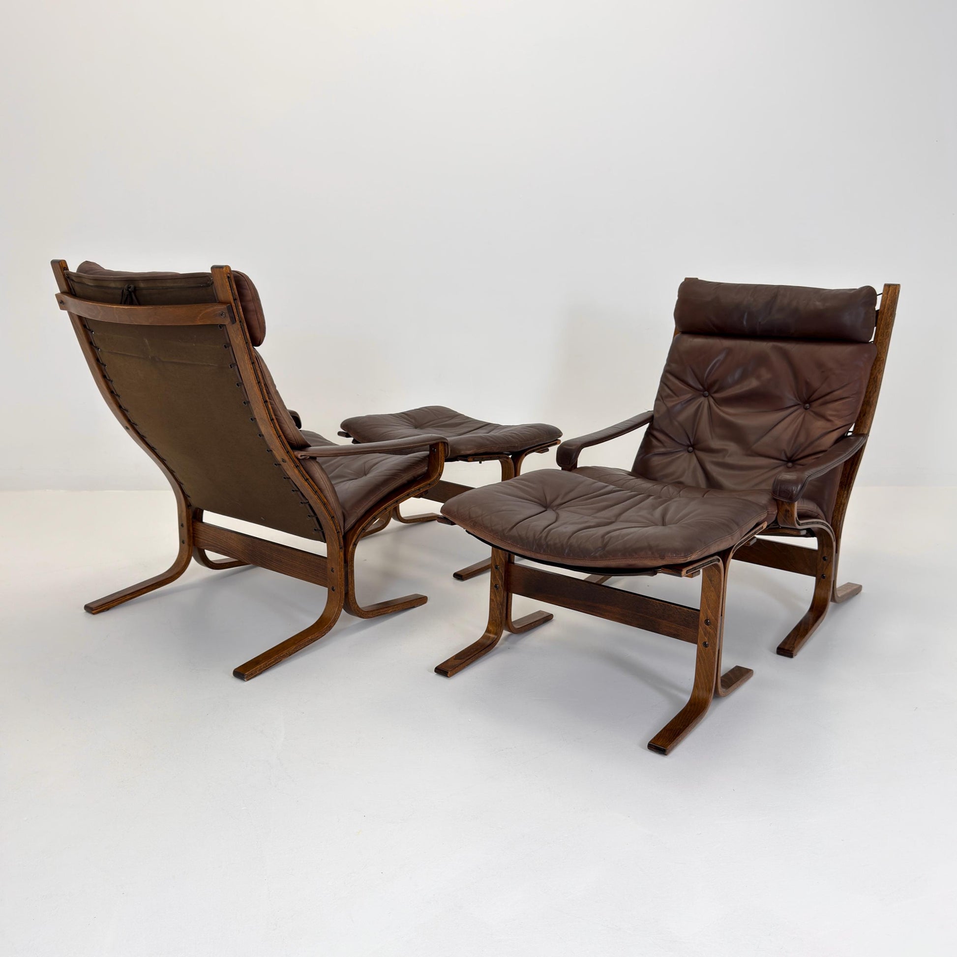 Mid Century Siesta High Back Lounge Chair & Ottoman Set by Ingmar Relling for Westnofa Norway 1960s