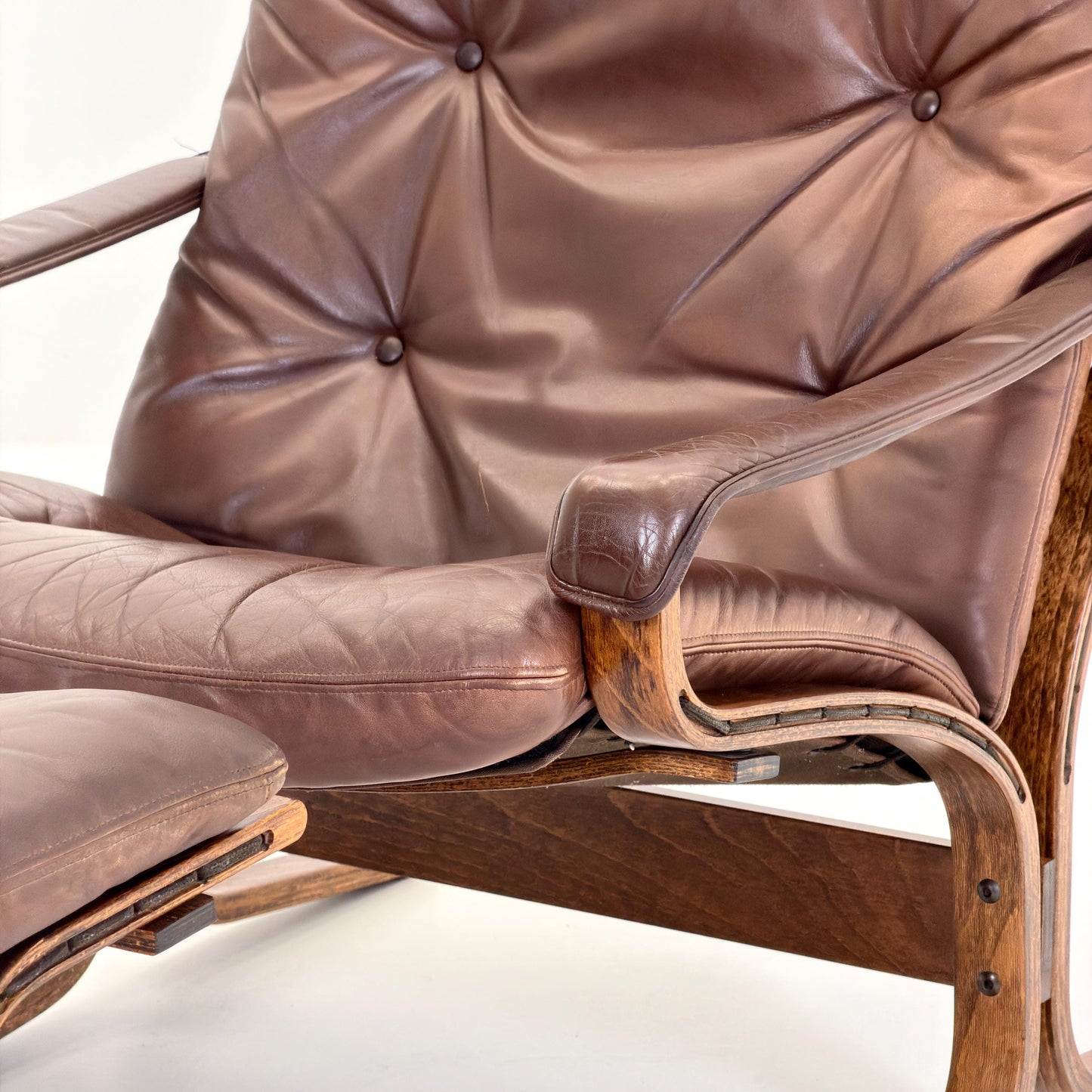 Mid Century Siesta High Back Lounge Chair & Ottoman Set by Ingmar Relling for Westnofa Norway 1960s