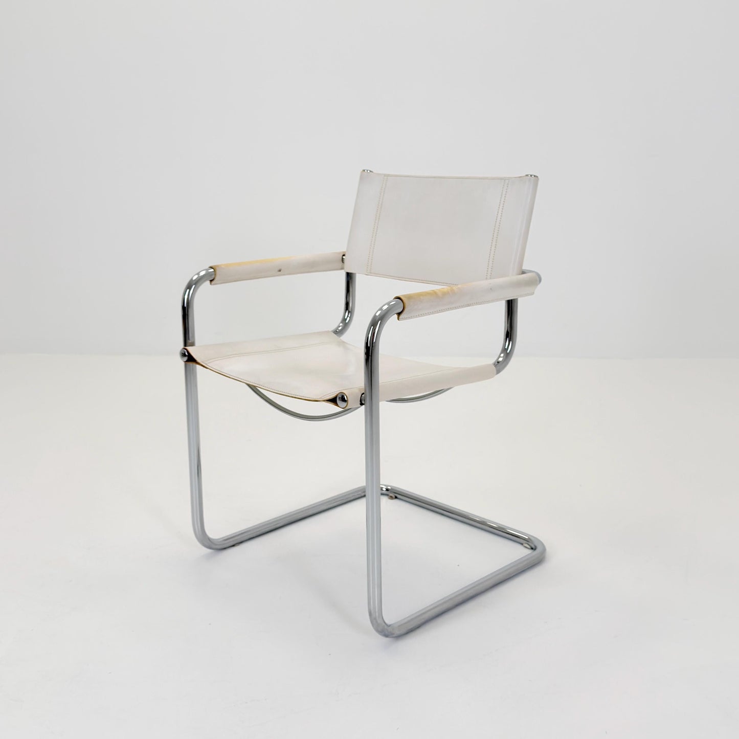Mid Century Bauhaus Cantilever Chair B34 MG5 by Mart Stam Style – White Leather Chrome Armchair Italy 1980s