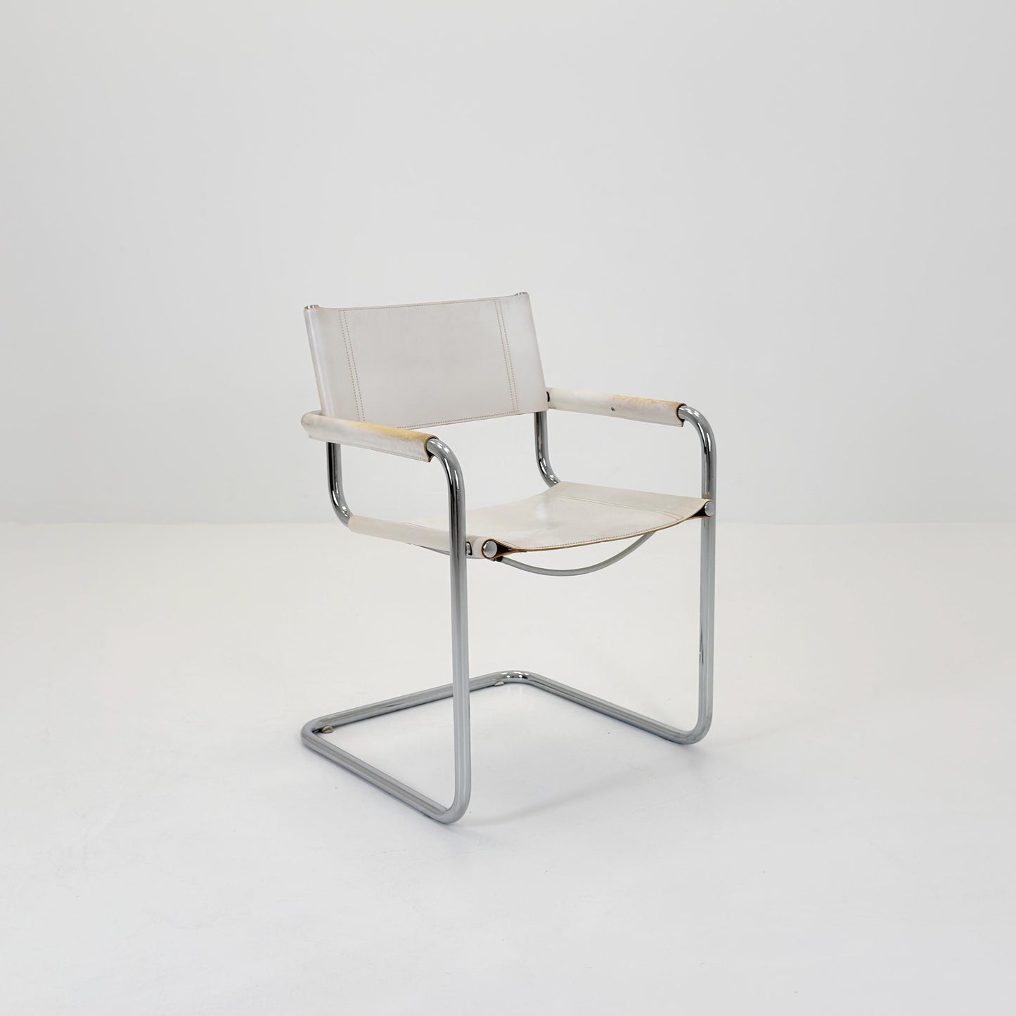 Mid Century Bauhaus Cantilever Chair B34 MG5 by Mart Stam Style – White Leather Chrome Armchair Italy 1980s