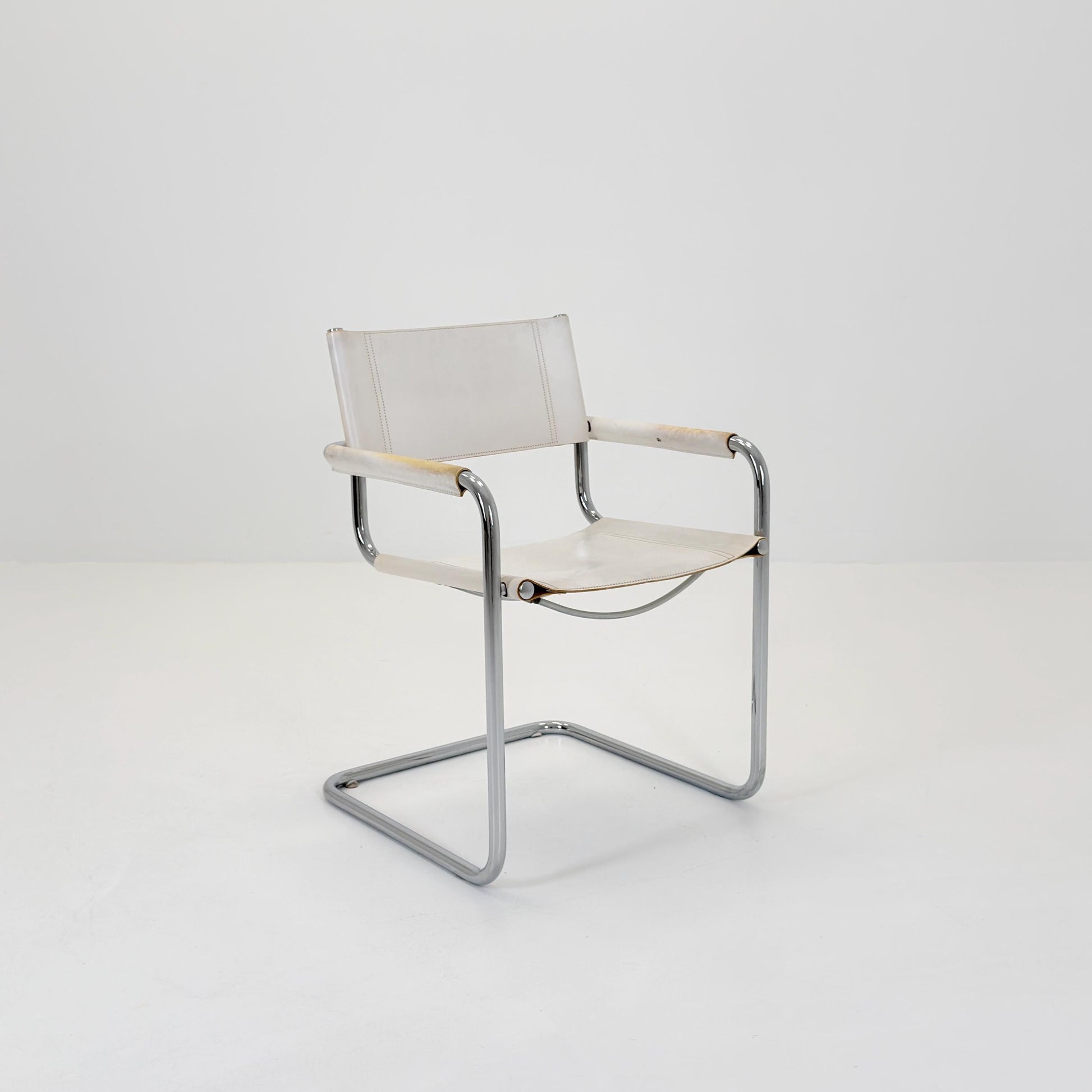 Mid Century Bauhaus Cantilever Chair B34 MG5 by Mart Stam Style – White Leather Chrome Armchair Italy 1980s