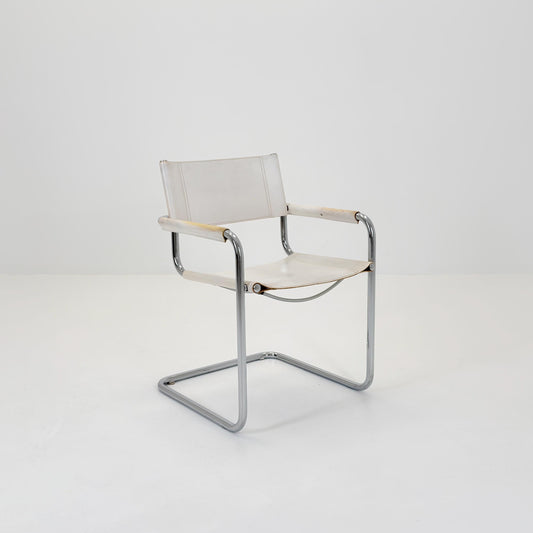 Mid Century Bauhaus Cantilever Chair B34 MG5 by Mart Stam Style – White Leather Chrome Armchair Italy 1980s