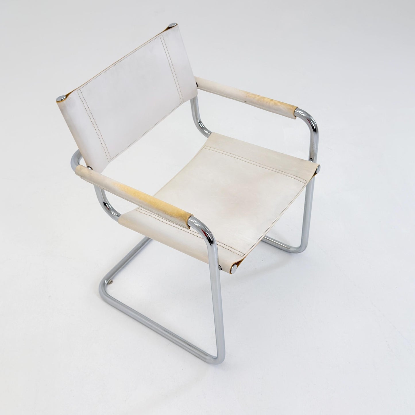 Mid Century Bauhaus Cantilever Chair B34 MG5 by Mart Stam Style – White Leather Chrome Armchair Italy 1980s