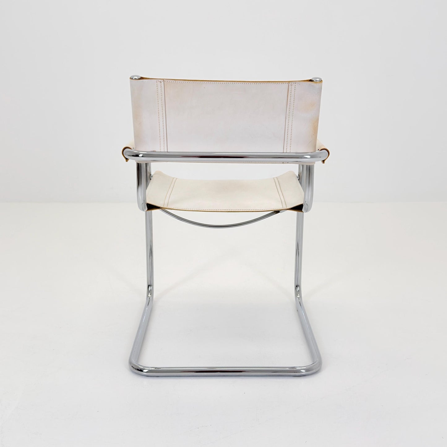 Mid Century Bauhaus Cantilever Chair B34 MG5 by Mart Stam Style – White Leather Chrome Armchair Italy 1980s