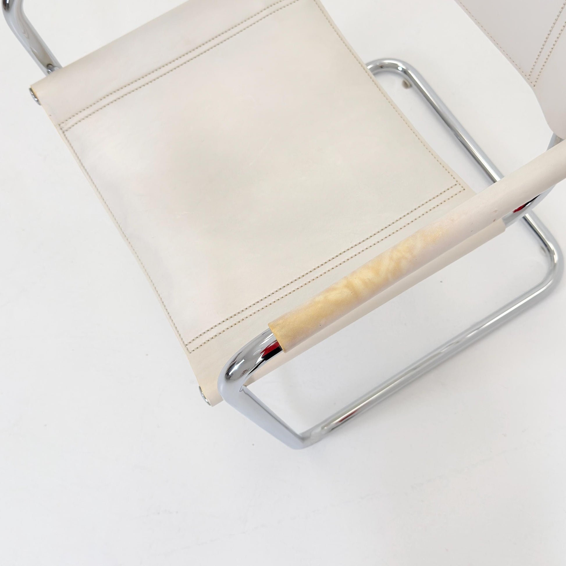 Mid Century Bauhaus Cantilever Chair B34 MG5 by Mart Stam Style – White Leather Chrome Armchair Italy 1980s