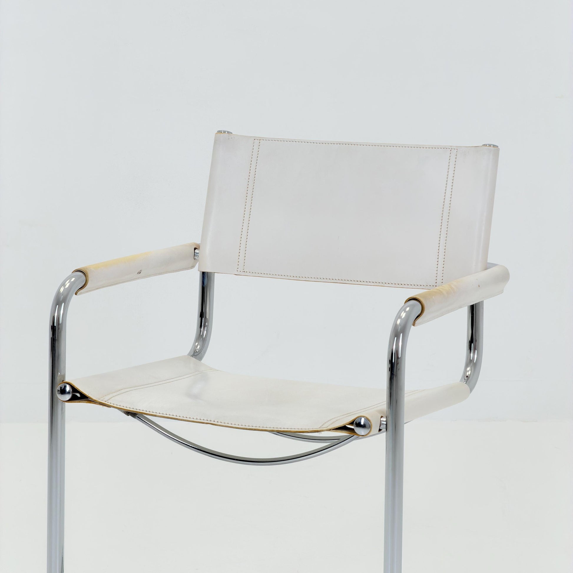 Mid Century Bauhaus Cantilever Chair B34 MG5 by Mart Stam Style – White Leather Chrome Armchair Italy 1980s
