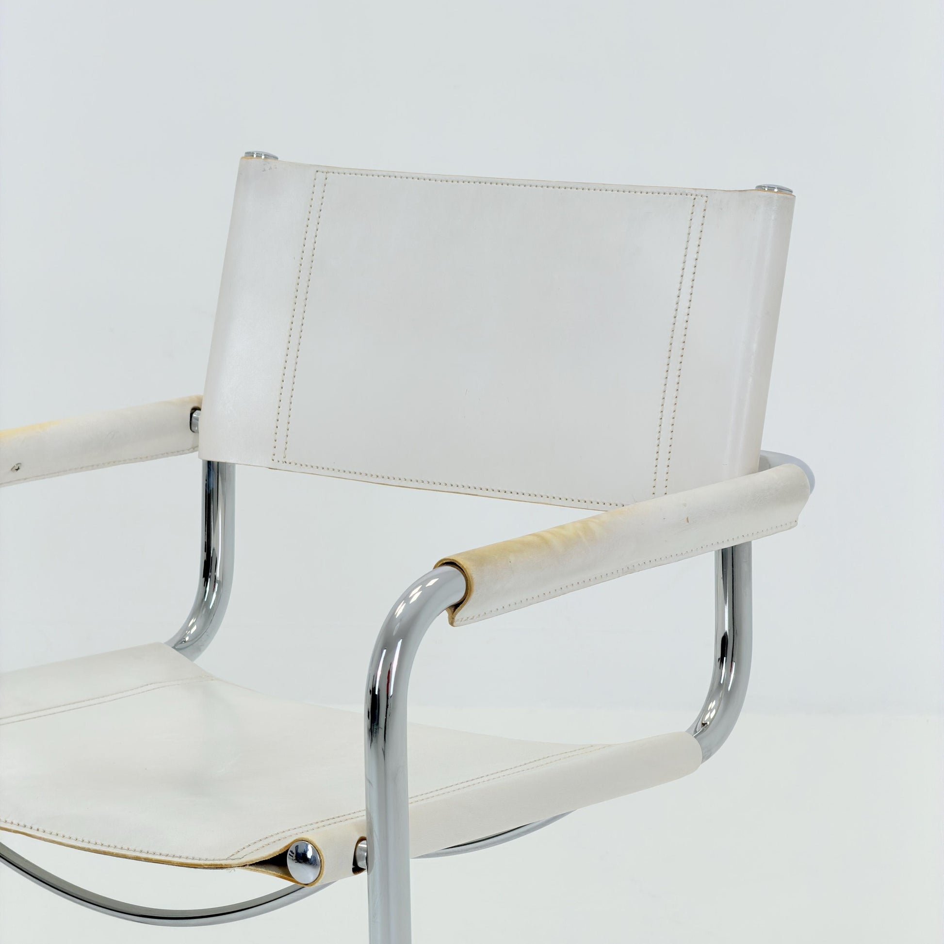 Mid Century Bauhaus Cantilever Chair B34 MG5 by Mart Stam Style – White Leather Chrome Armchair Italy 1980s