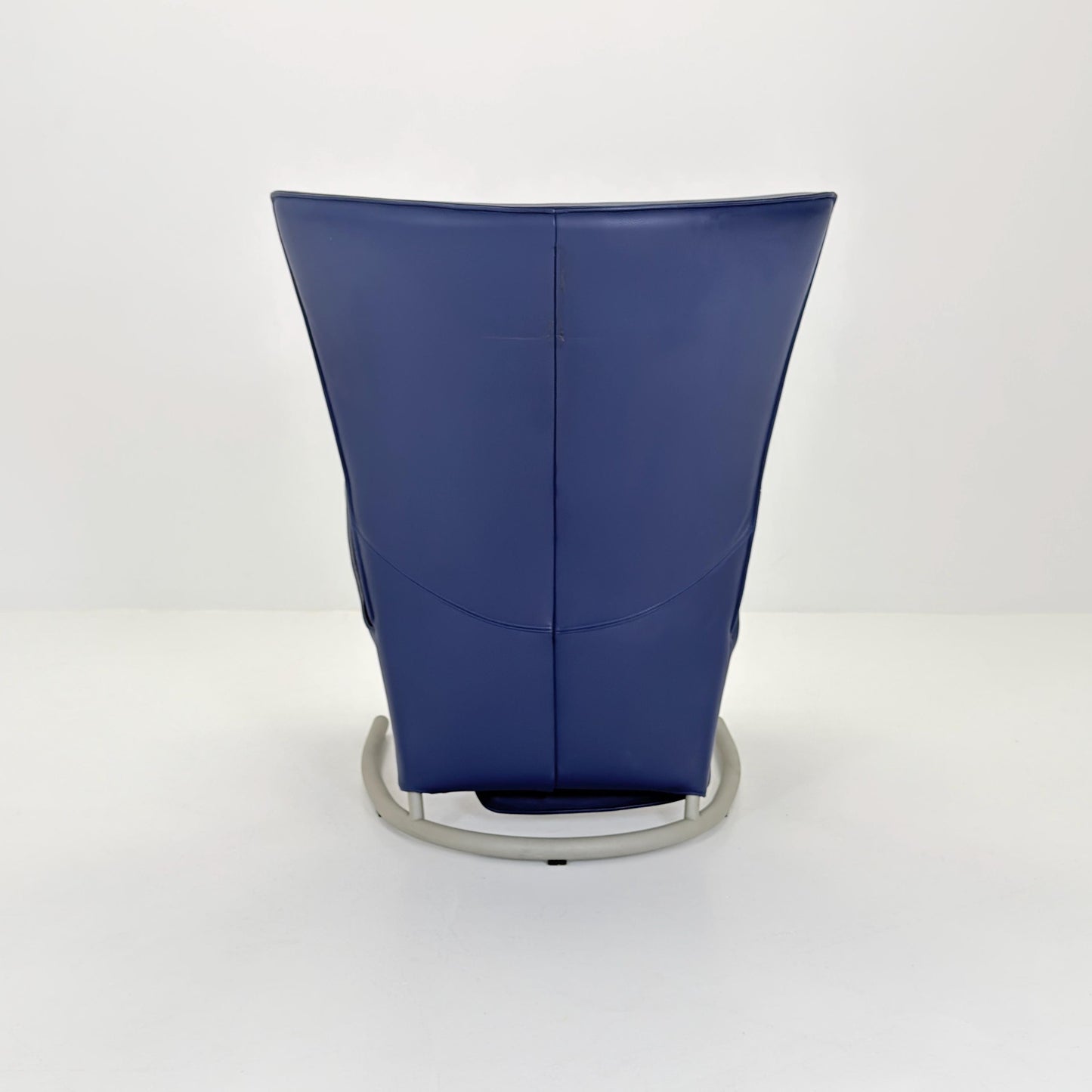 Mid Century Rolf Benz 1900 Blue Leather Lounge Chair with Footrest, Germany 1990s