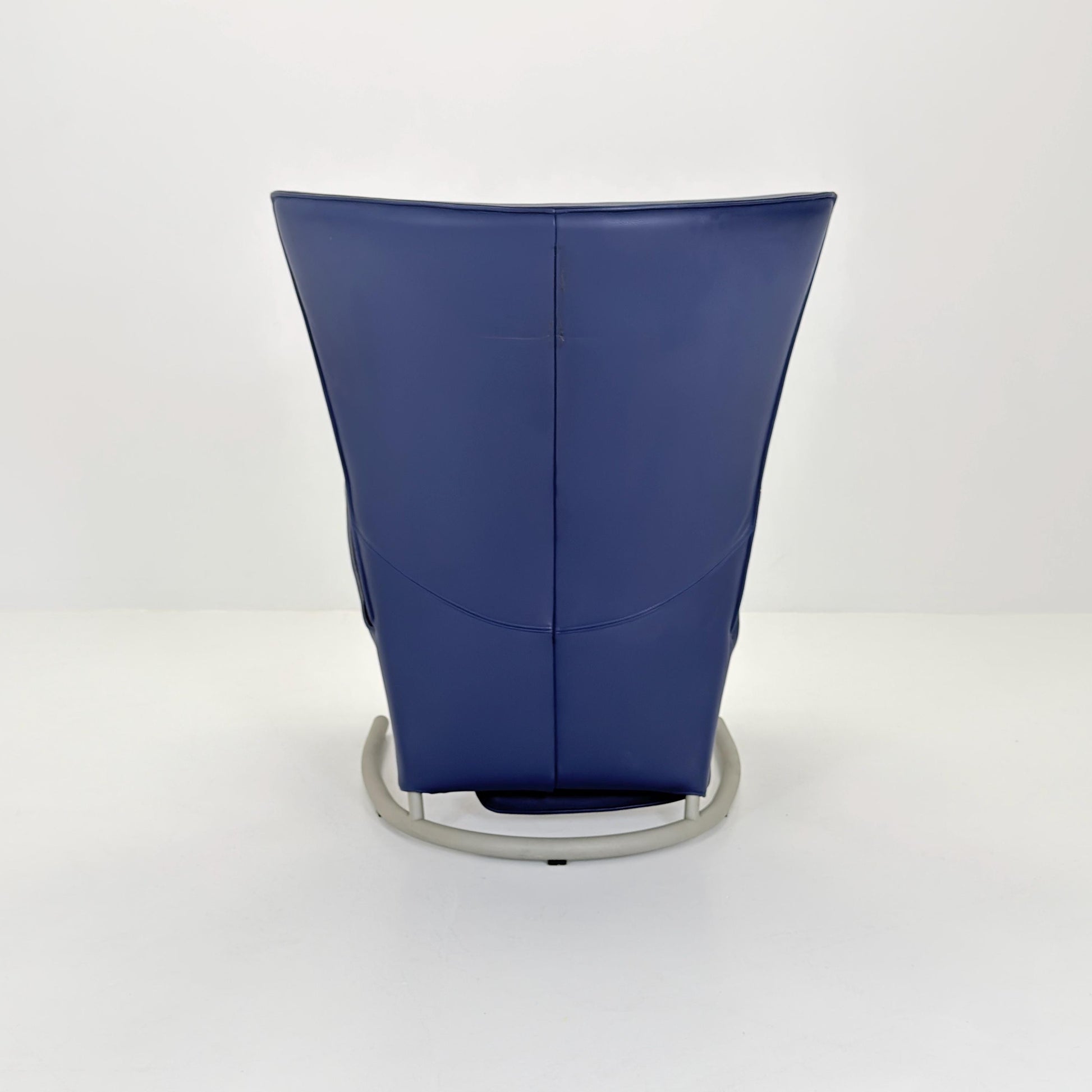 Mid Century Rolf Benz 1900 Blue Leather Lounge Chair with Footrest, Germany 1990s