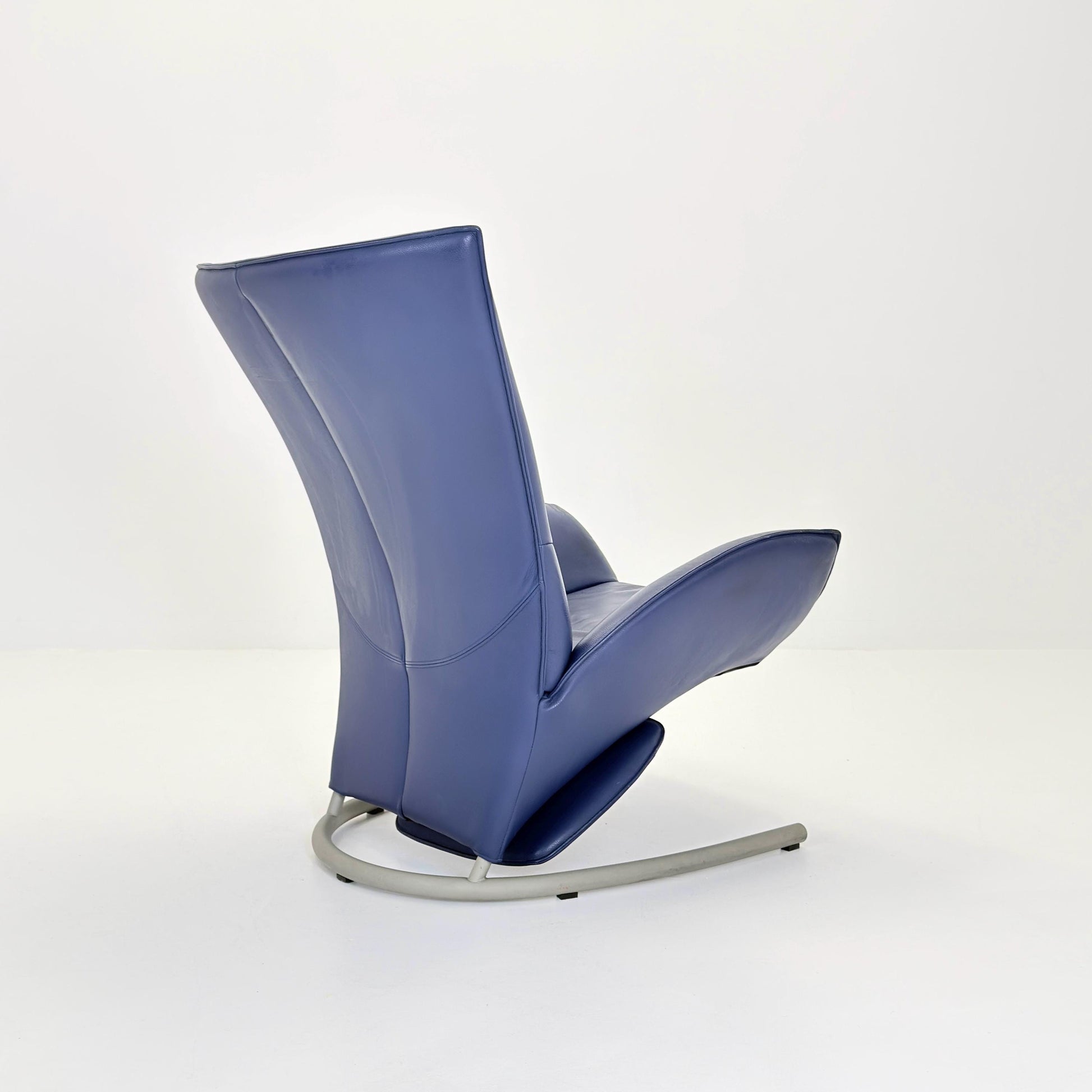 Mid Century Rolf Benz 1900 Blue Leather Lounge Chair with Footrest, Germany 1990s