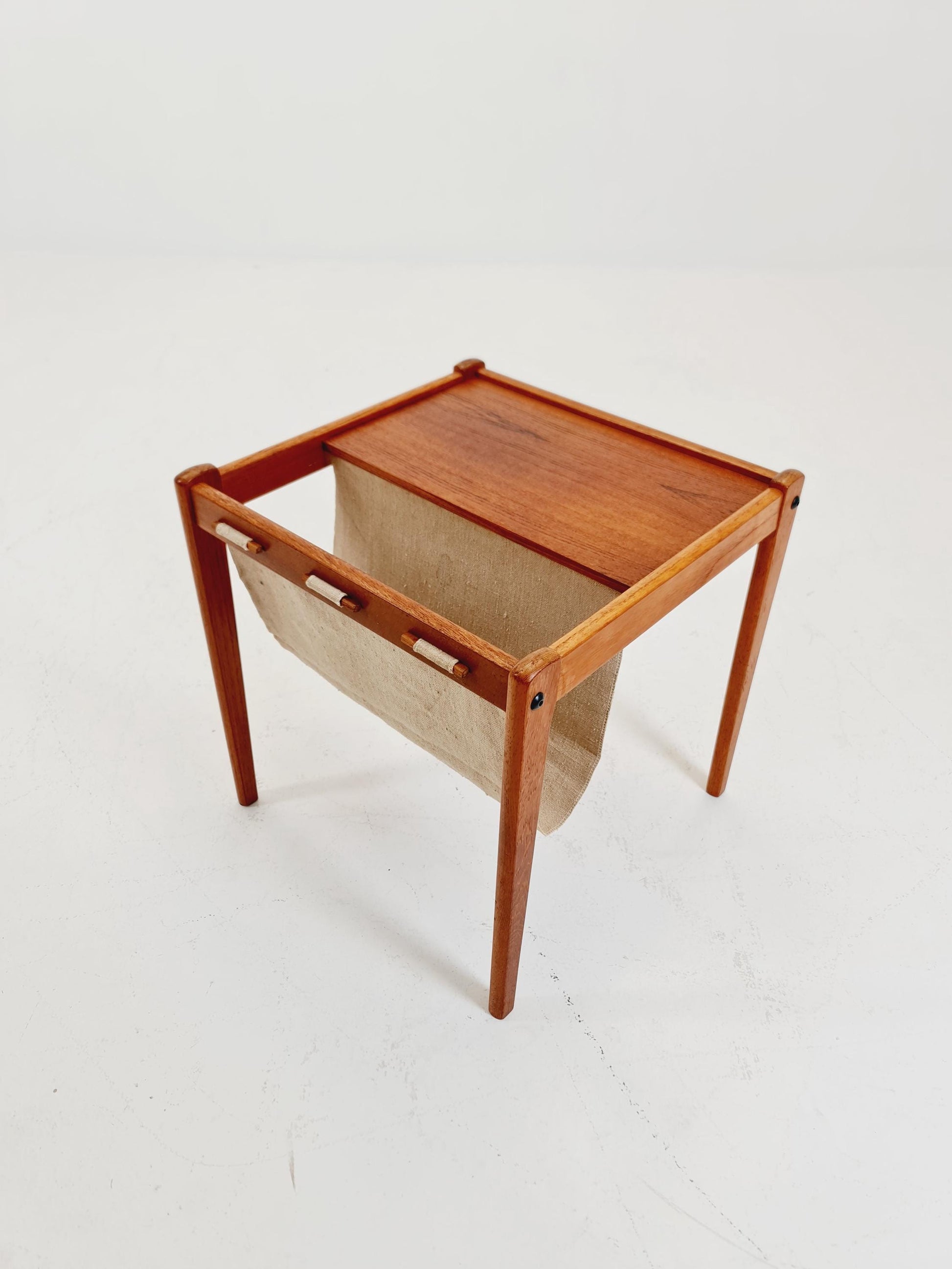 Danish Mid century solid teak Side table magazine rack by Brdr.Furbo For spottrup , 1960s