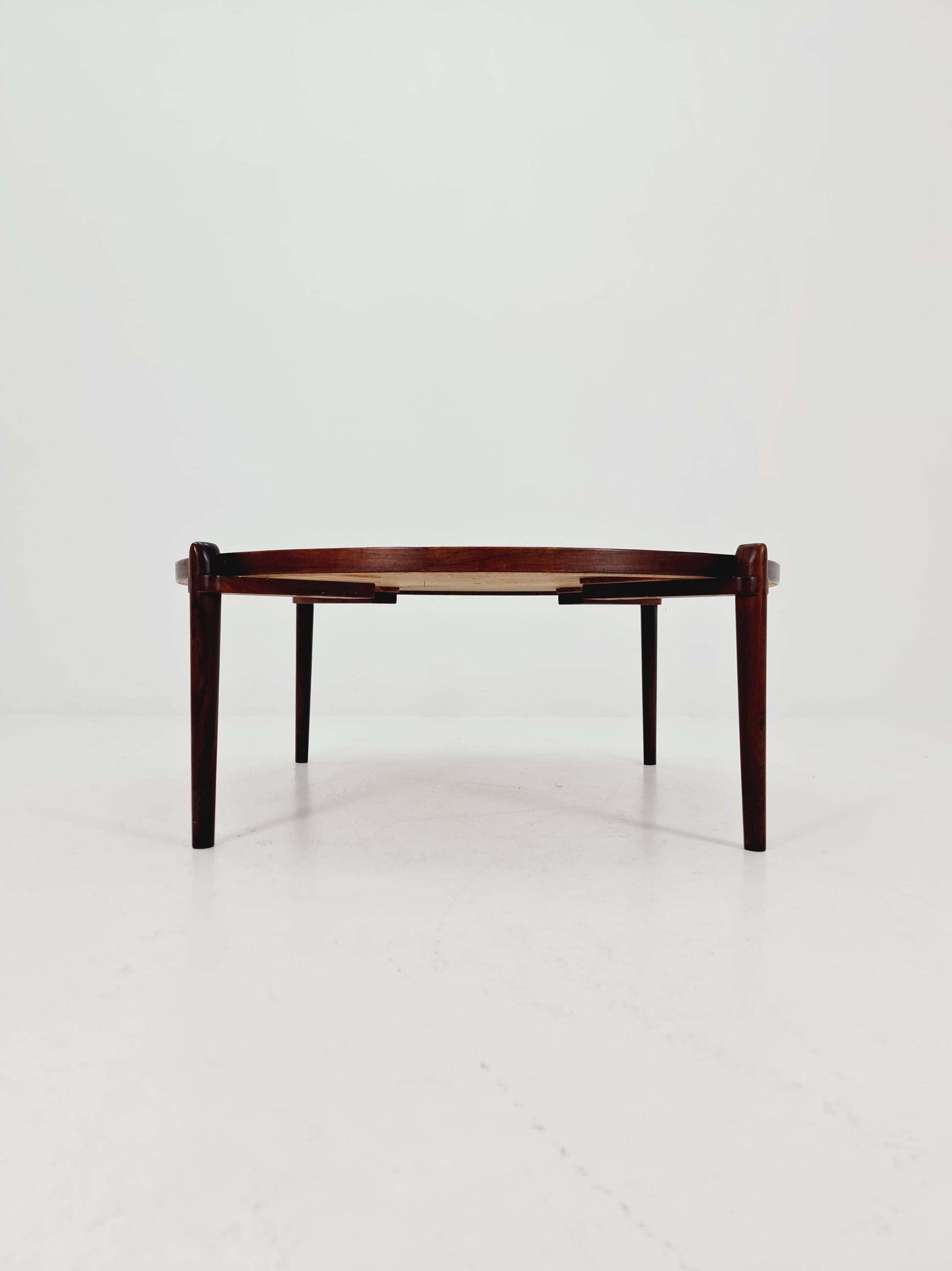 Rare vintage rosewood and an iset etched alumiunm coffe table by Heinz Lilenthal model E8 1970s