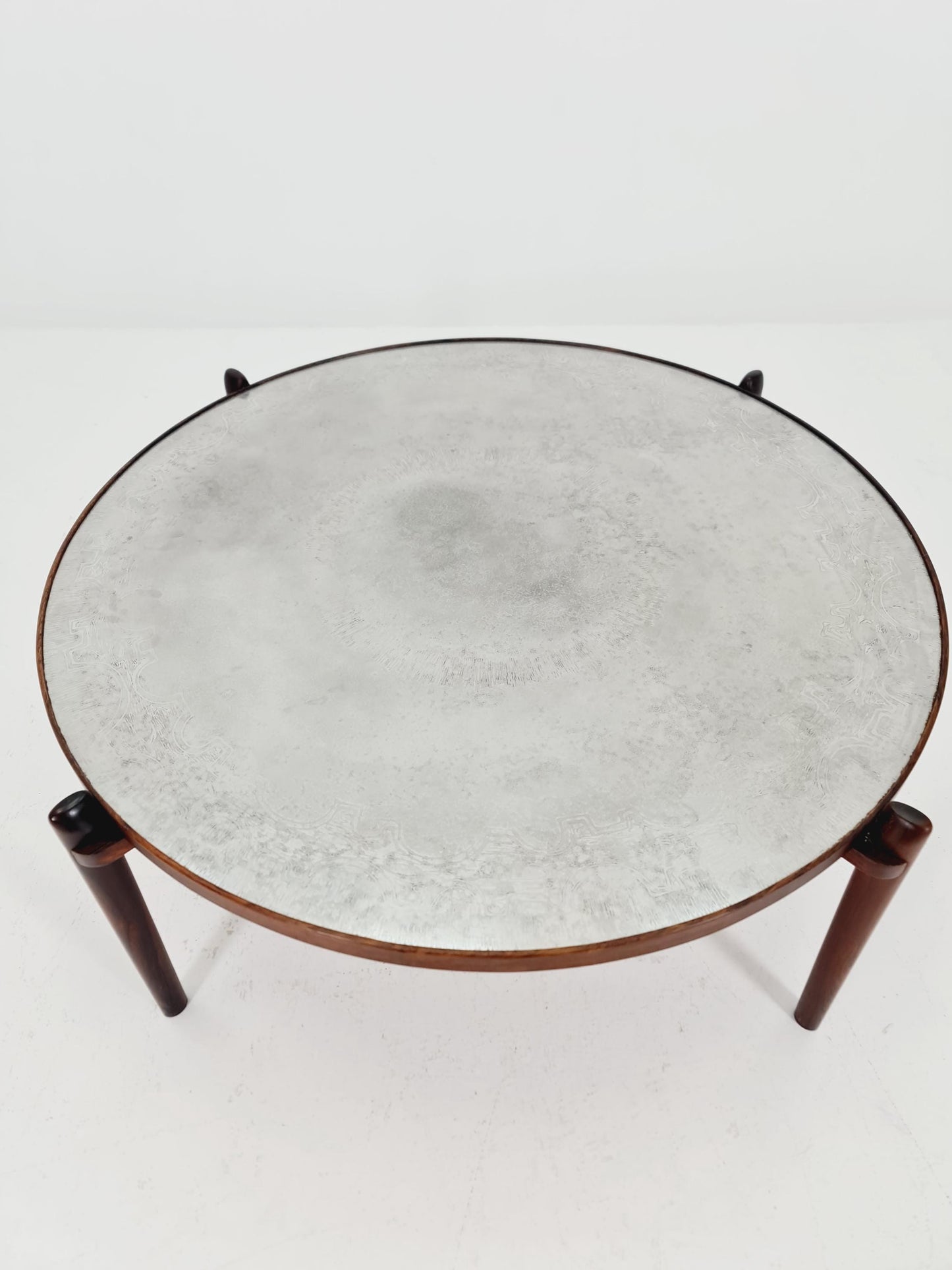 Rare vintage rosewood and an iset etched alumiunm coffe table by Heinz Lilenthal model E8 1970s