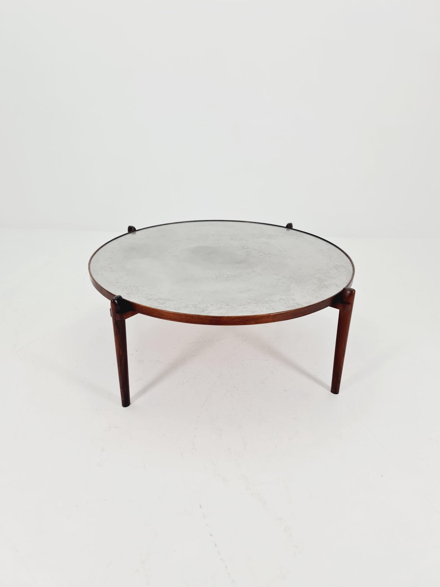 Rare vintage rosewood and an iset etched alumiunm coffe table by Heinz Lilenthal model E8 1970s