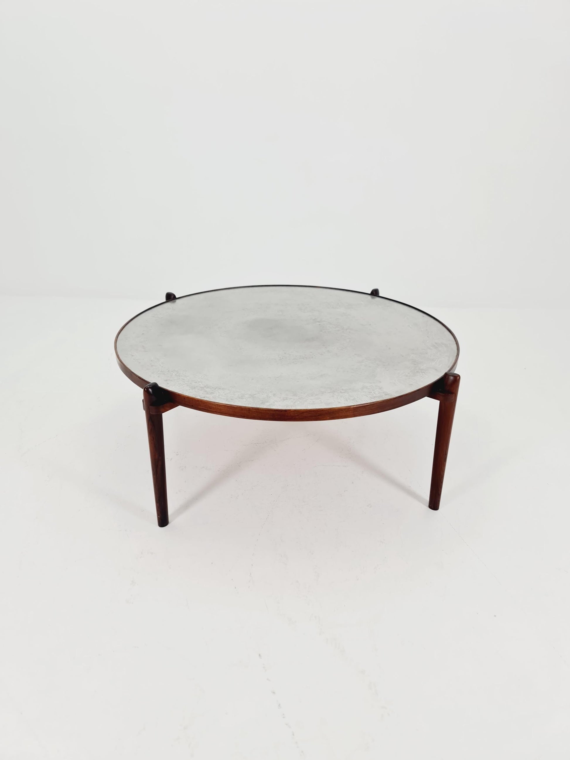 Rare vintage rosewood and an iset etched alumiunm coffe table by Heinz Lilenthal model E8 1970s