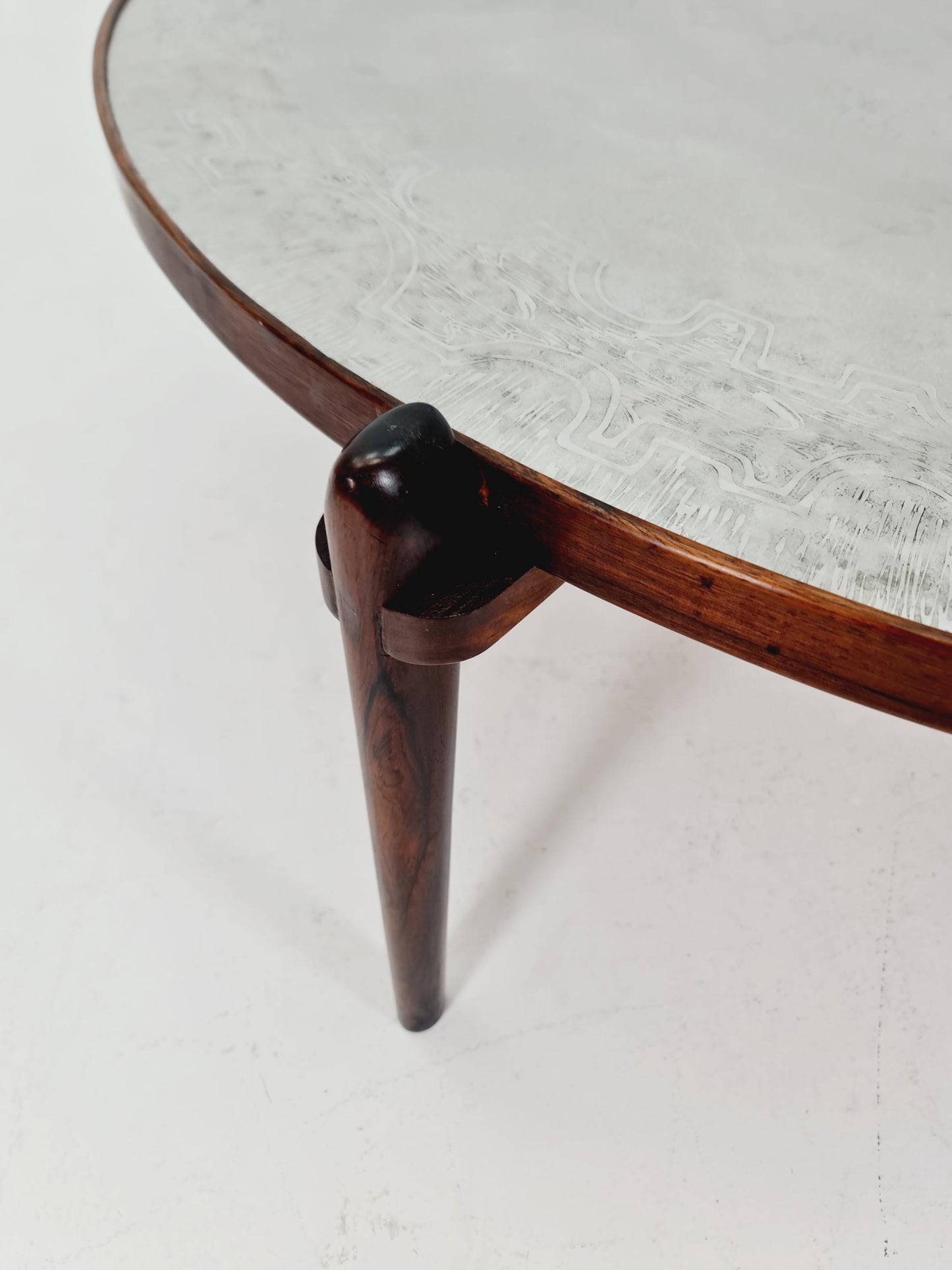 Rare vintage rosewood and an iset etched alumiunm coffe table by Heinz Lilenthal model E8 1970s