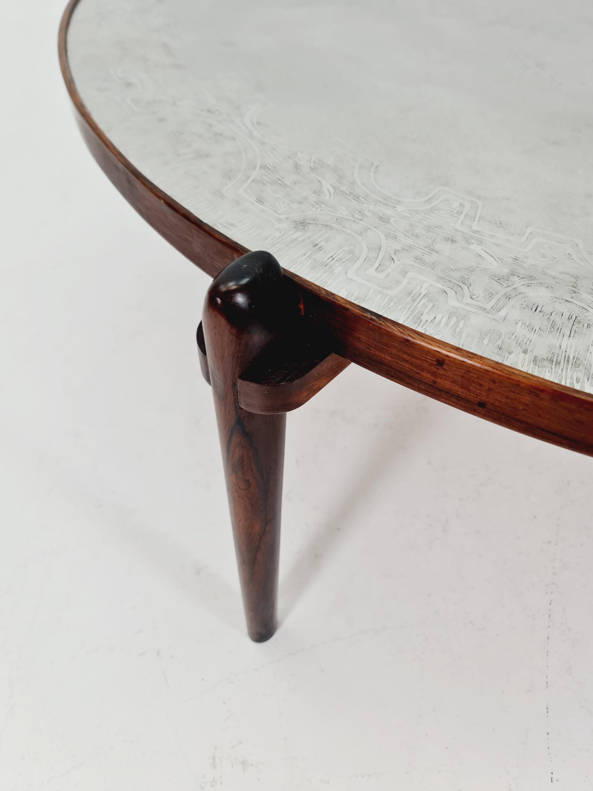 Rare vintage rosewood and an iset etched alumiunm coffe table by Heinz Lilenthal model E8 1970s