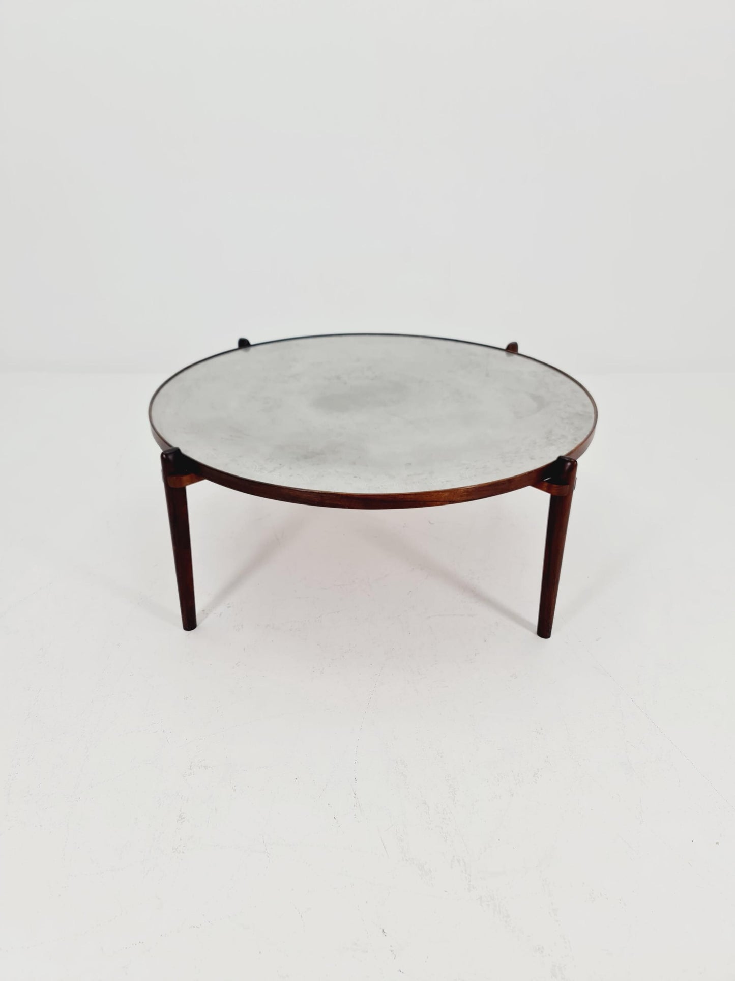 Rare vintage rosewood and an iset etched alumiunm coffe table by Heinz Lilenthal model E8 1970s