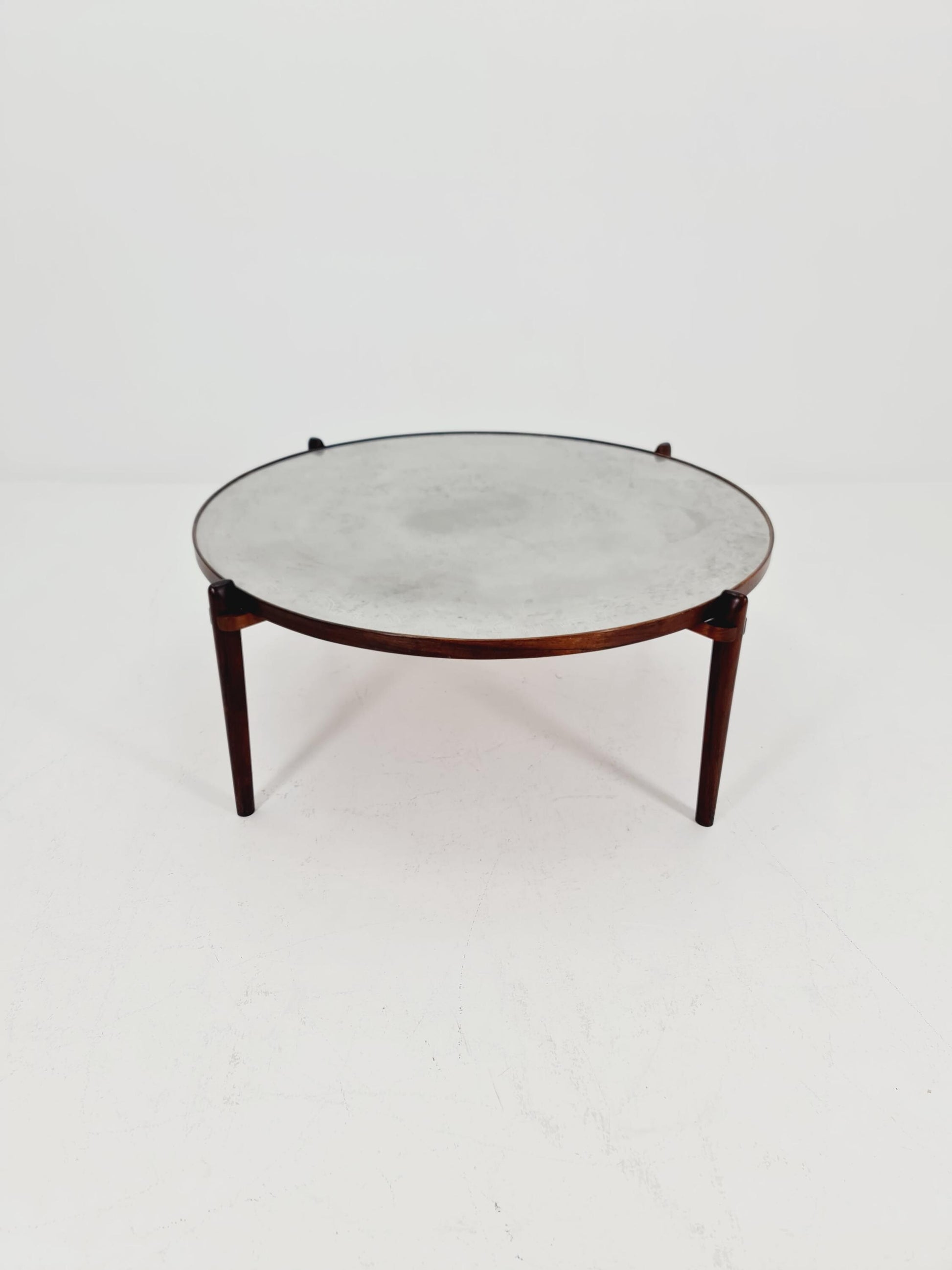 Rare vintage rosewood and an iset etched alumiunm coffe table by Heinz Lilenthal model E8 1970s