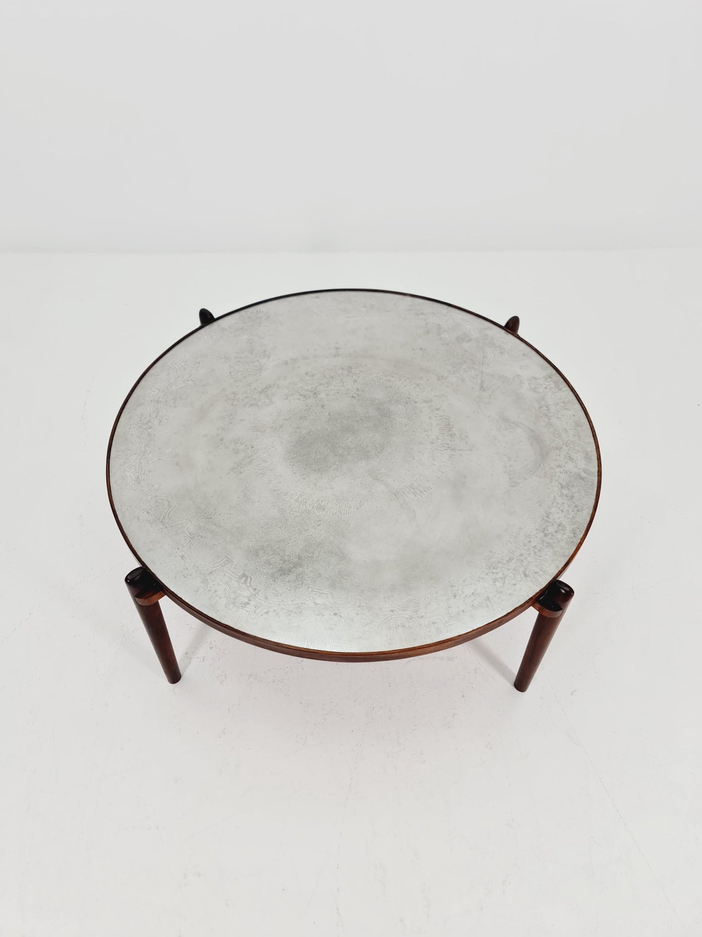 Rare vintage rosewood and an iset etched alumiunm coffe table by Heinz Lilenthal model E8 1970s