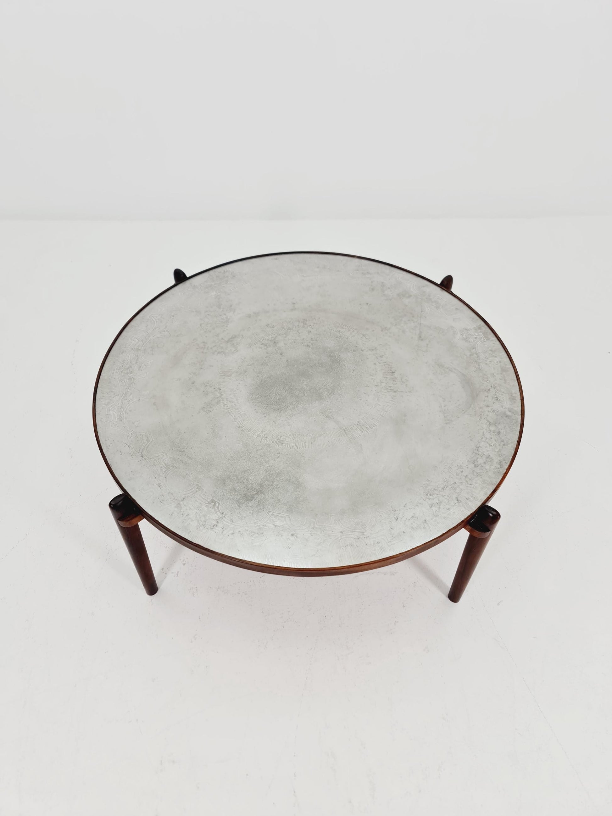 Rare vintage rosewood and an iset etched alumiunm coffe table by Heinz Lilenthal model E8 1970s
