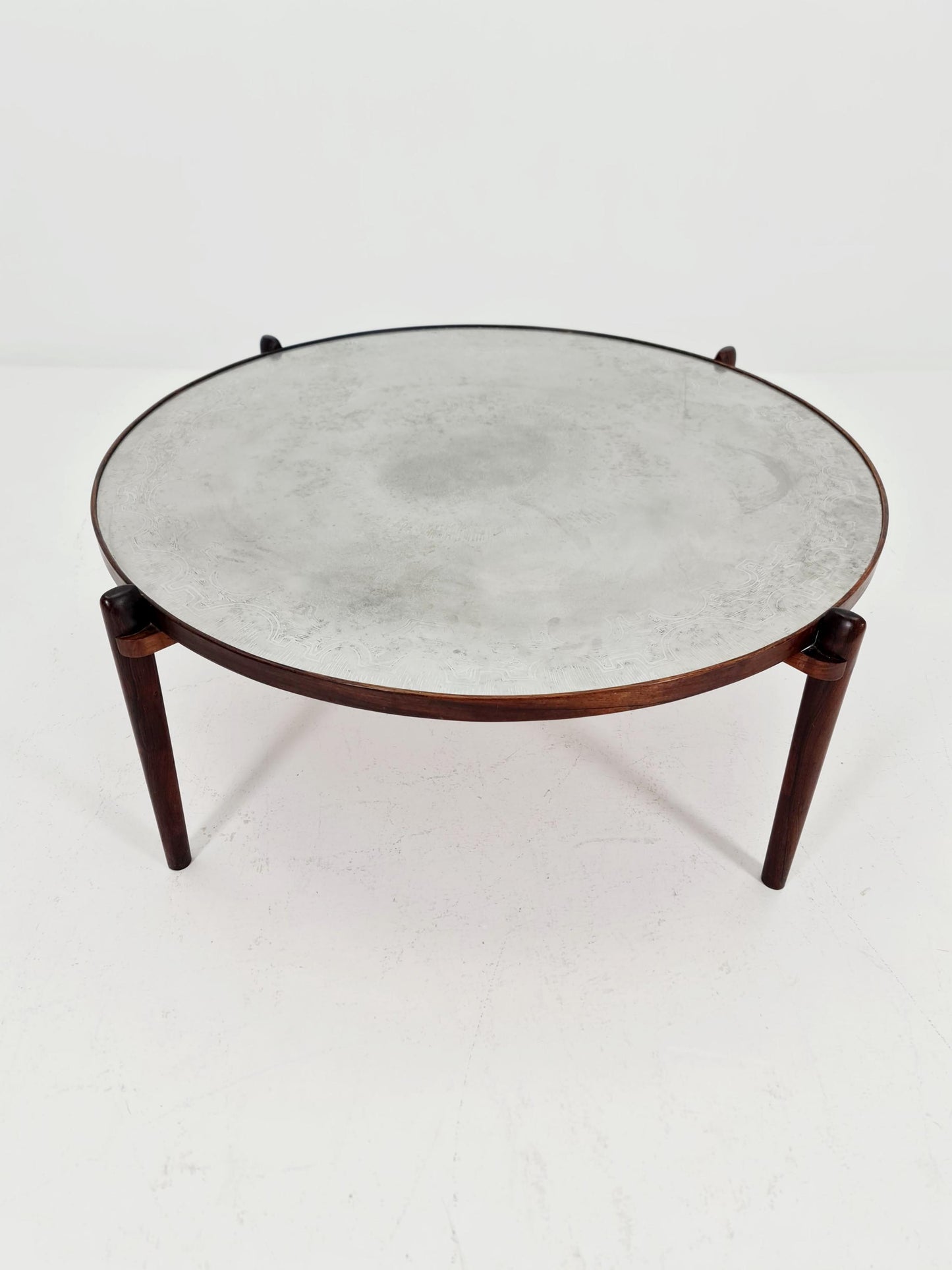 Rare vintage rosewood and an iset etched alumiunm coffe table by Heinz Lilenthal model E8 1970s
