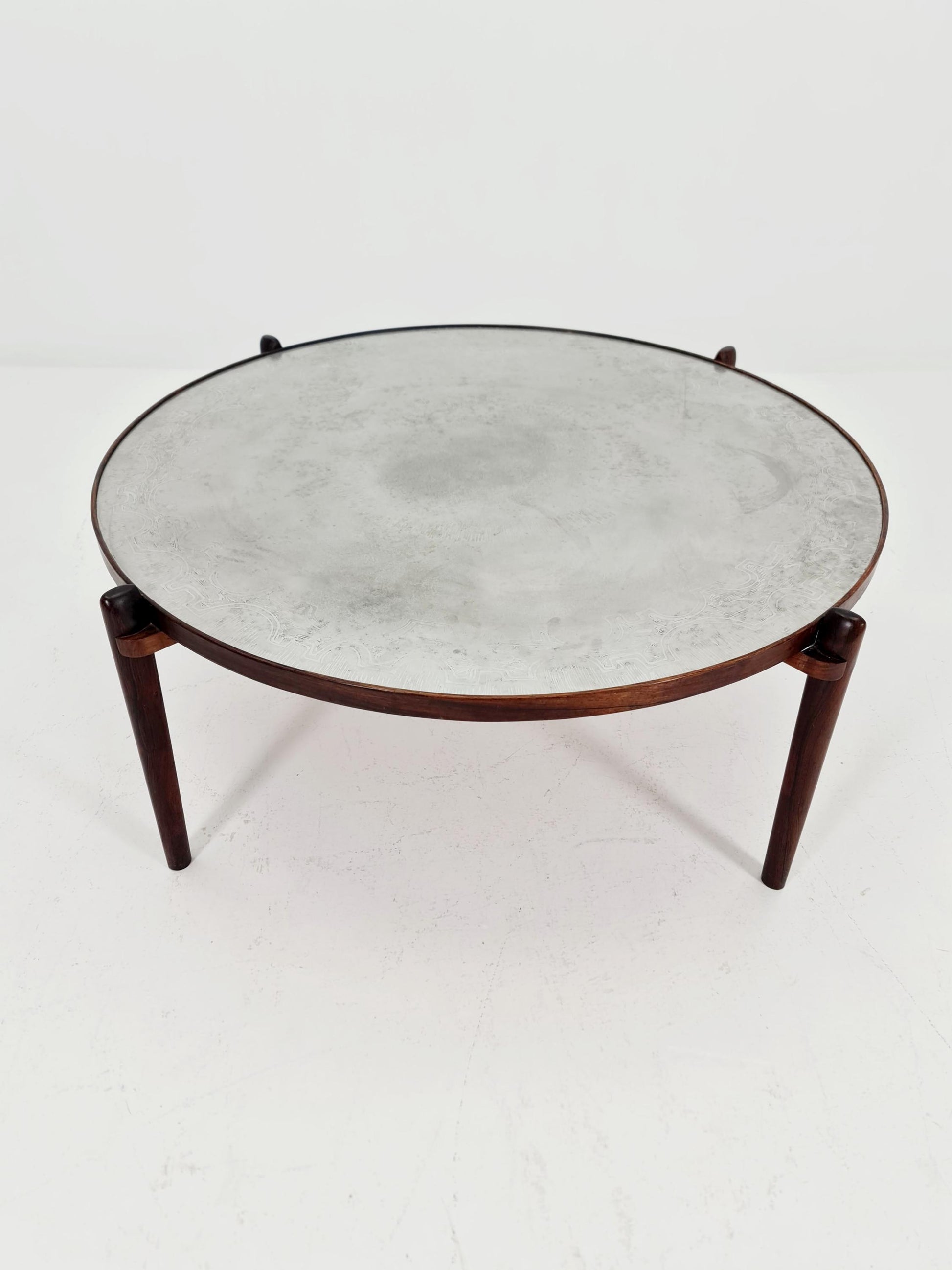 Rare vintage rosewood and an iset etched alumiunm coffe table by Heinz Lilenthal model E8 1970s