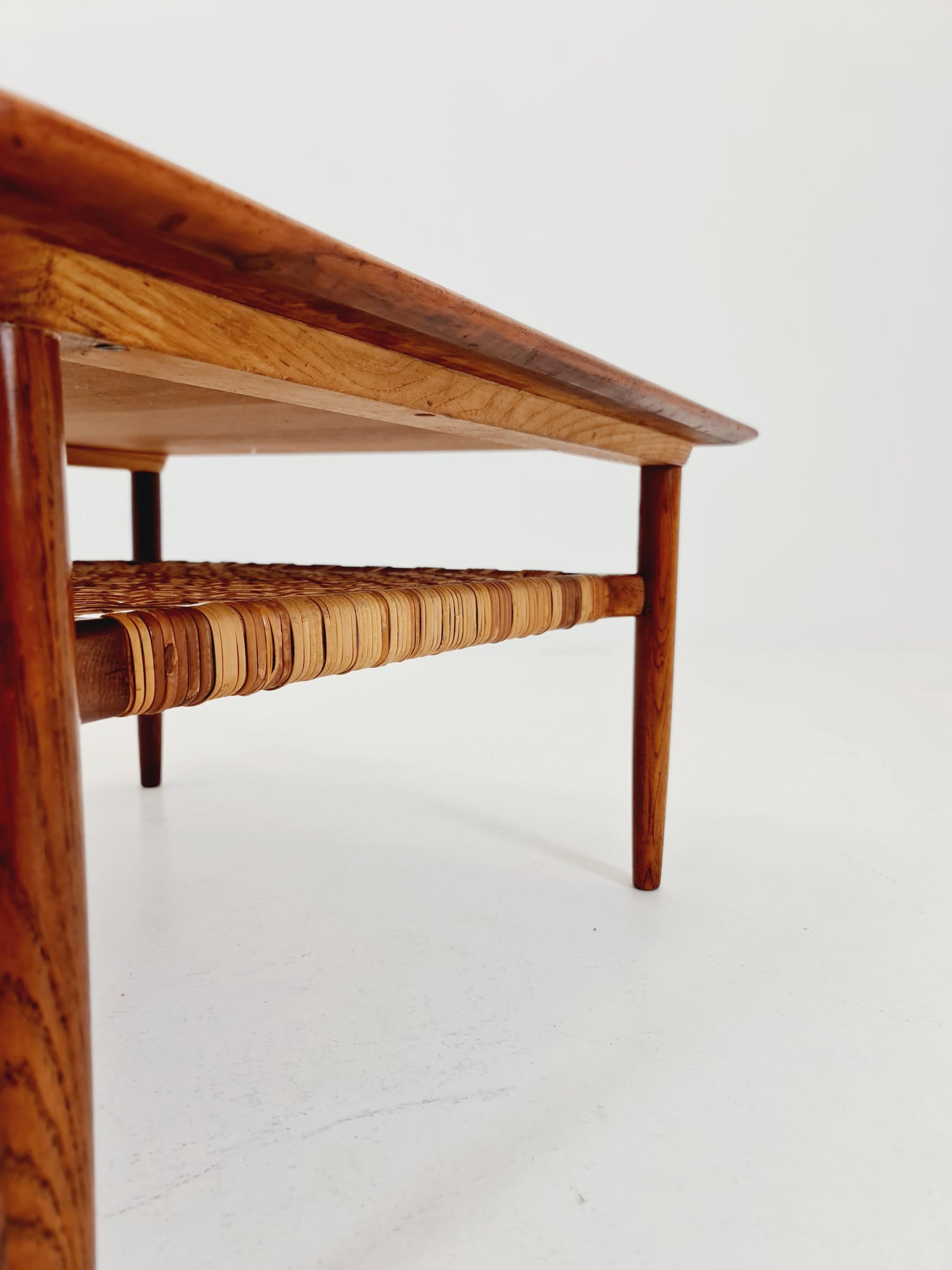 Mid century Danish Teak & Rattan Coffee table by Kurt Østervig for jason MØbler Denmark, 1960s