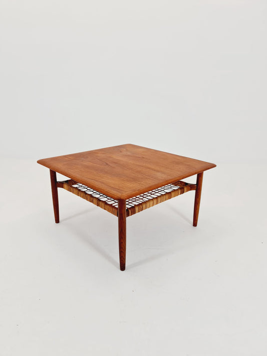 Mid century Danish Teak & Rattan Coffee table by Kurt Østervig for jason MØbler Denmark, 1960s