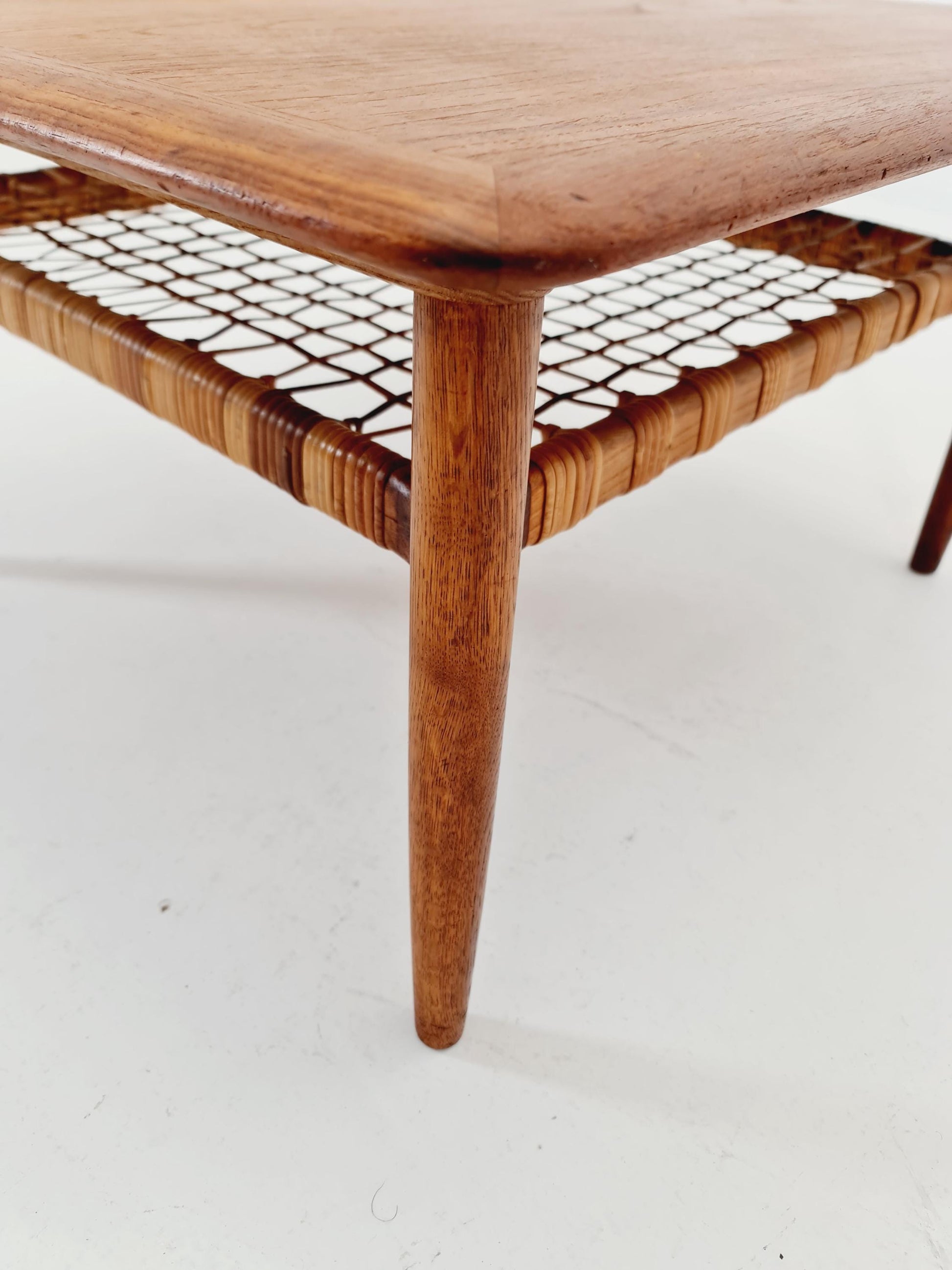 Mid century Danish Teak & Rattan Coffee table by Kurt Østervig for jason MØbler Denmark, 1960s