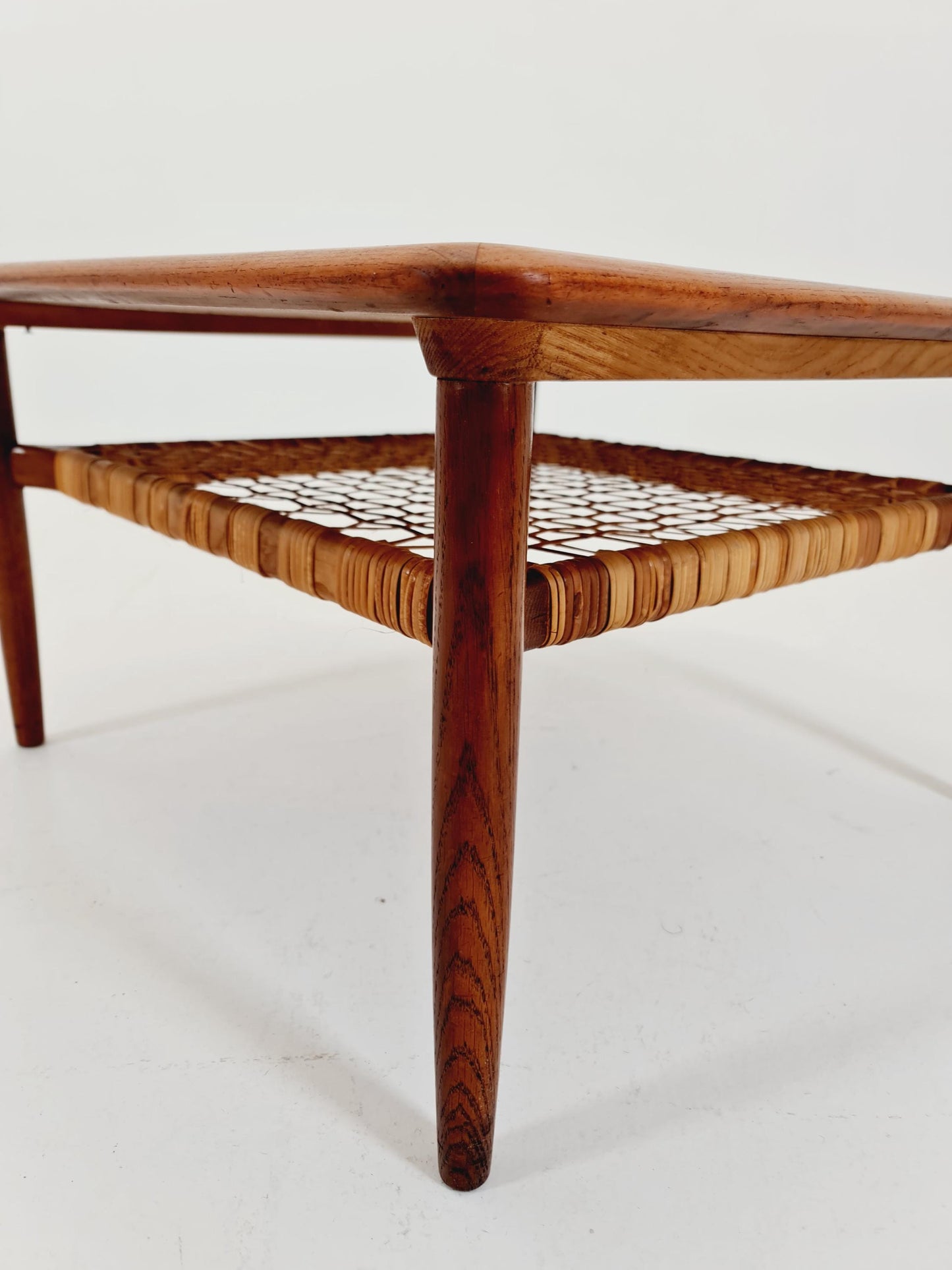 Mid century Danish Teak & Rattan Coffee table by Kurt Østervig for jason MØbler Denmark, 1960s