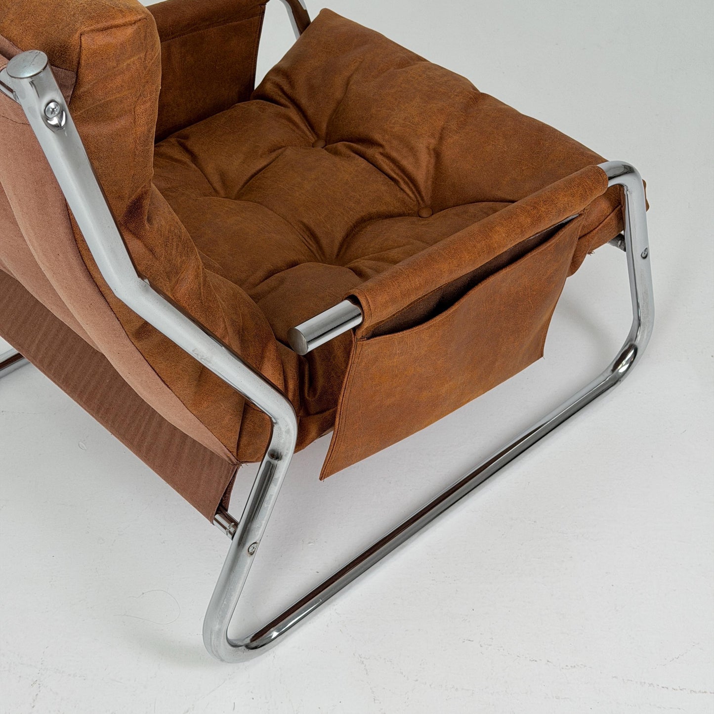 Mid century leather lounge chair By Gillis Lundgren Ikea Hoss Sweden 1970s