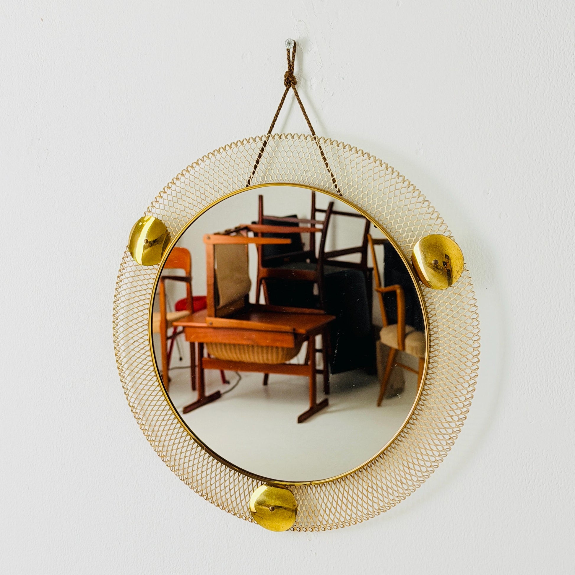 Mid Century Italian Round Metal & Brass Mirror by Stilnovo, 1960s Italy