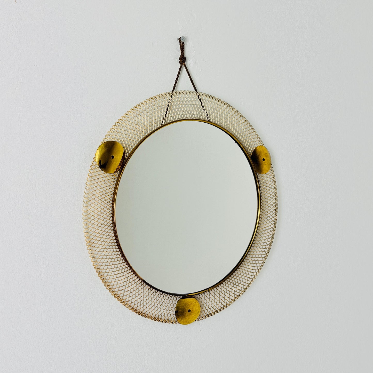 Mid Century Italian Round Metal & Brass Mirror by Stilnovo, 1960s Italy